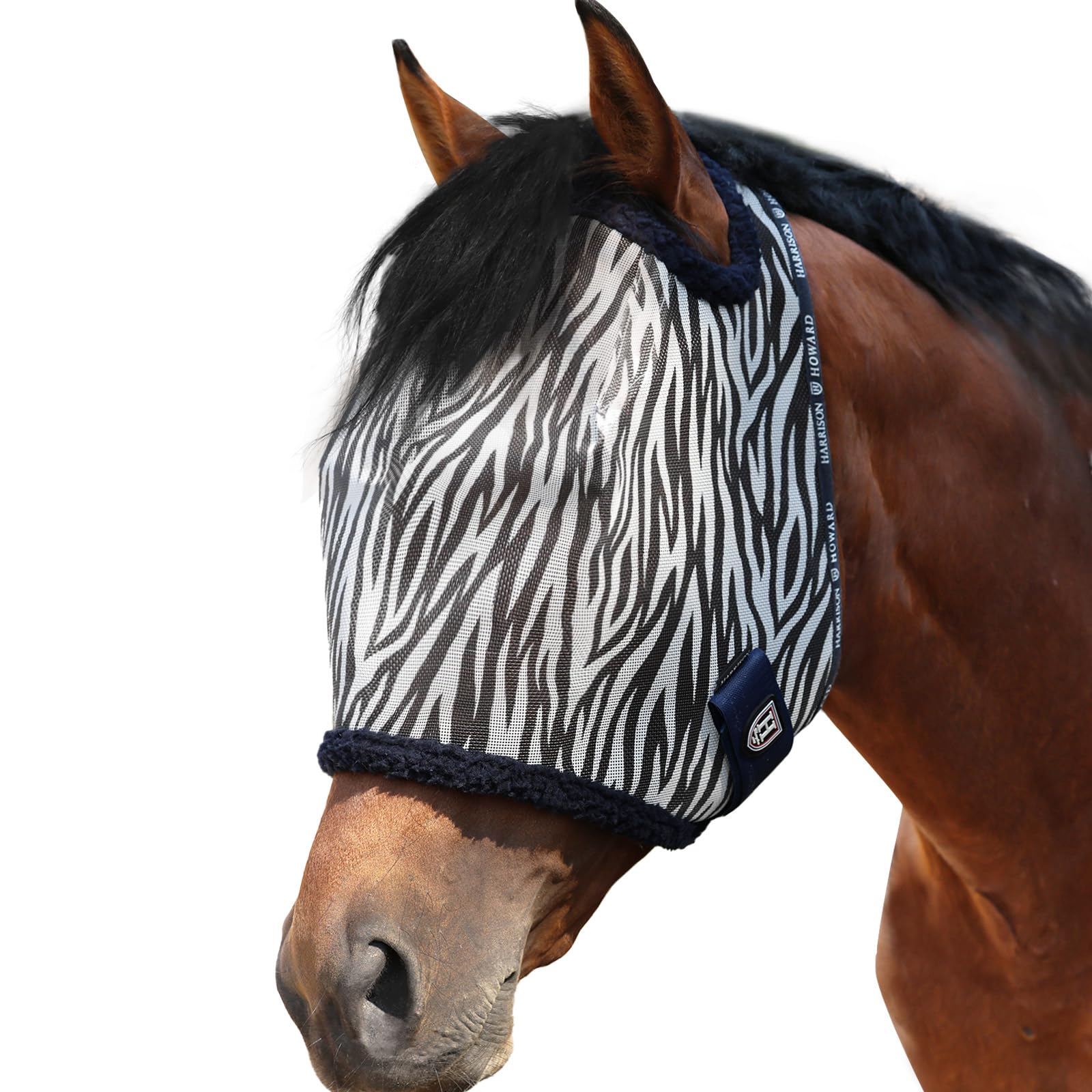 Harrison Howard All Round Mesh Horse Fly Mask UV Protective with Fleece Padded Edging and Fun Prints Forelock Opening Design Mask for Horse Zebra Medium