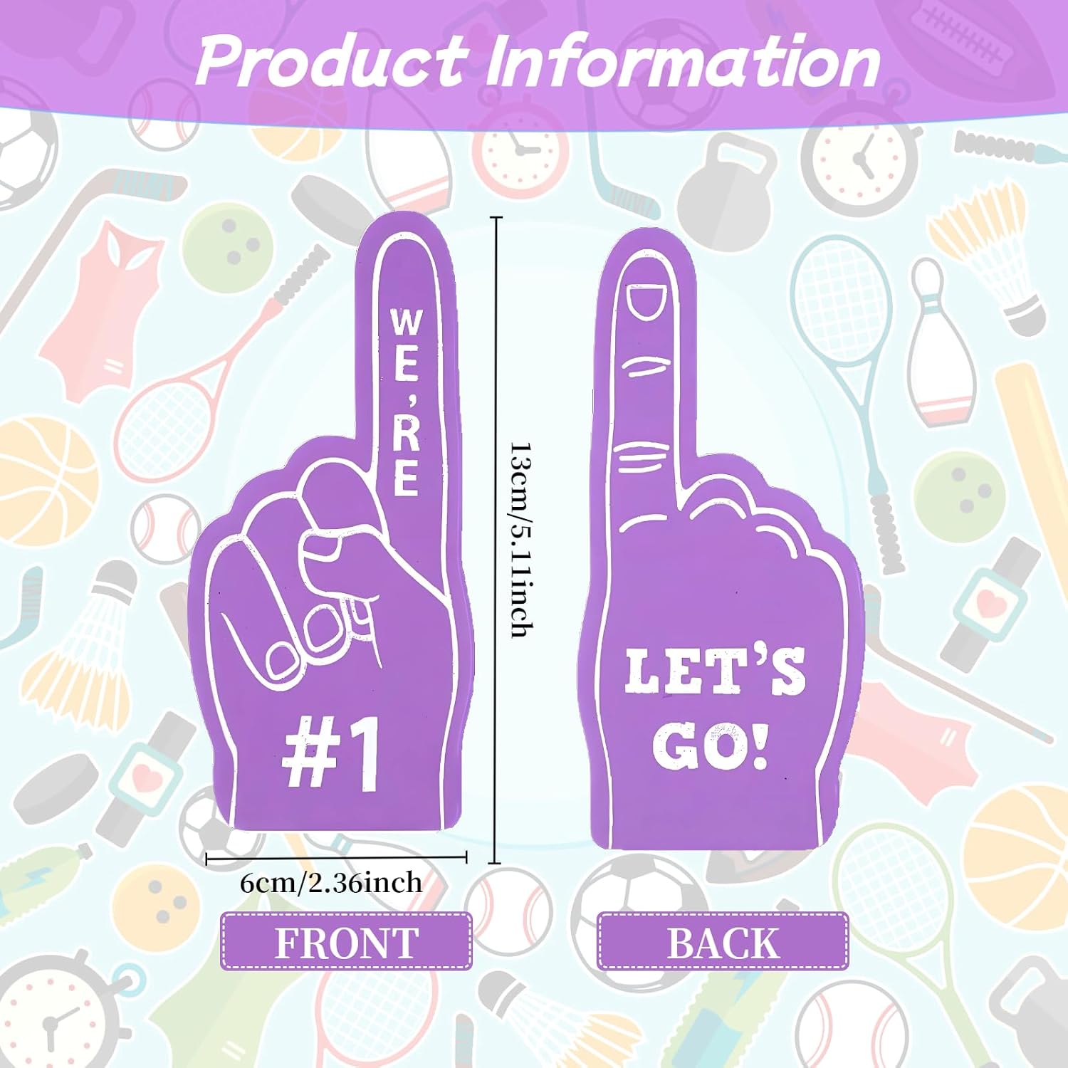 20-Pack Mini Foam Fingers, Sports Party Favors for Number 1 Fans