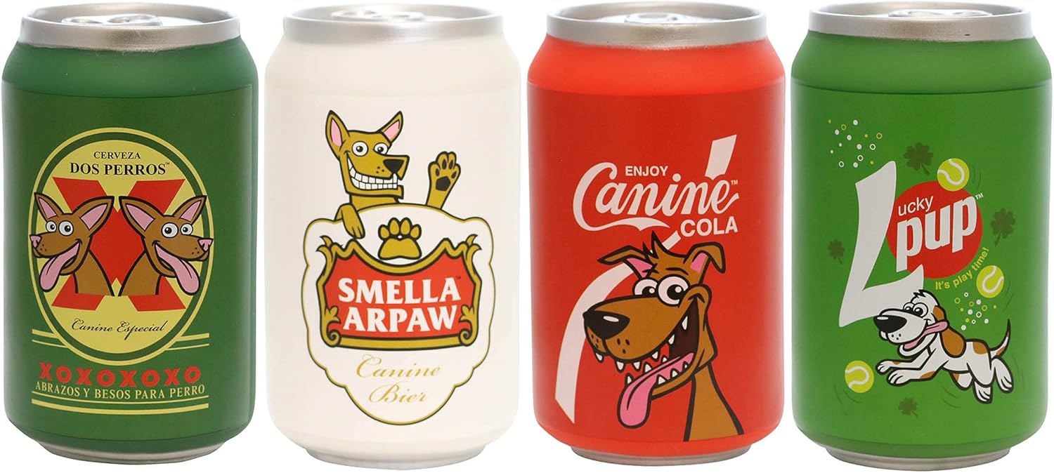 SILLY SQUEAKERS –Beer Can -Combo Pack- Dog Toy - 100% Vinyl. Made Durable & Strong. Novelty Play Toy &Floats (Beer & Soda 4 Pack Option #1)