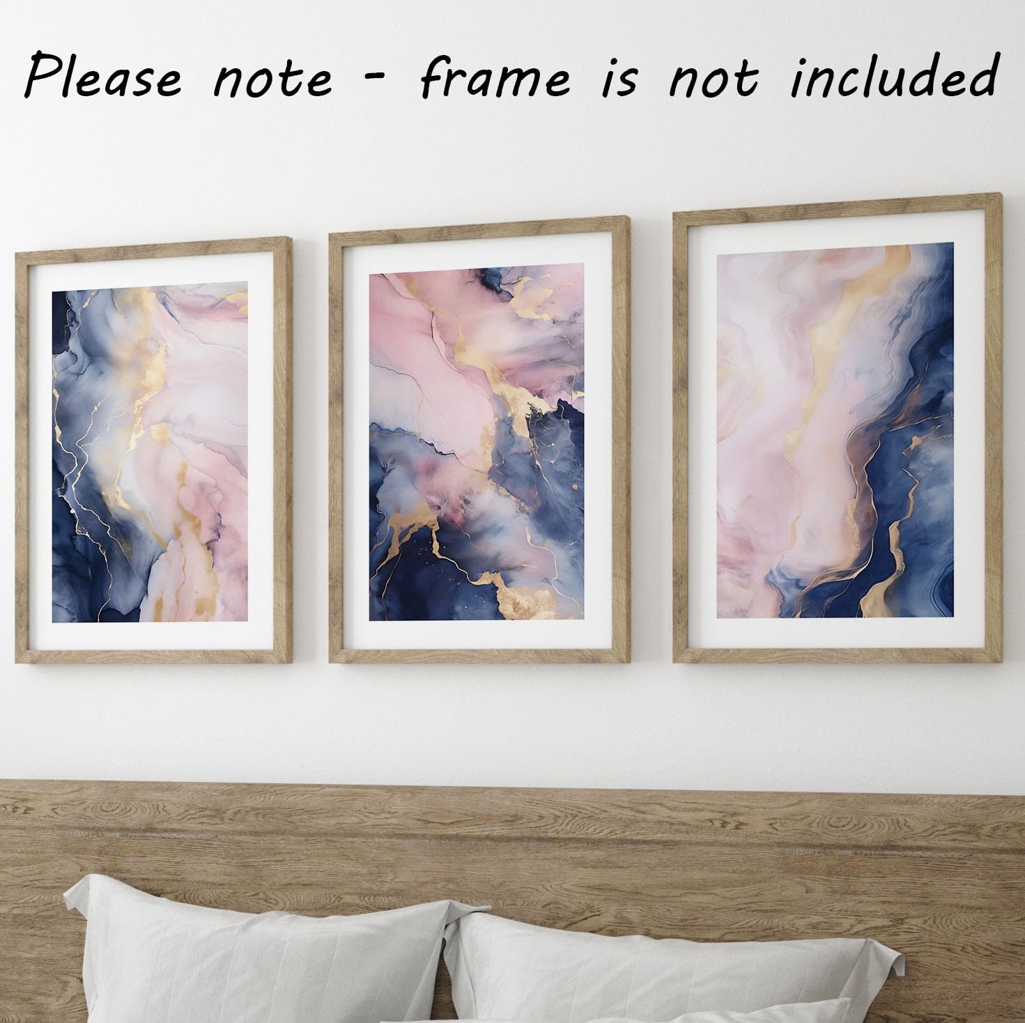 Navy Pink Liquid Marble Set of 3 Unframed Wall Poster Prints, Liquid Marble Textures - Image 2