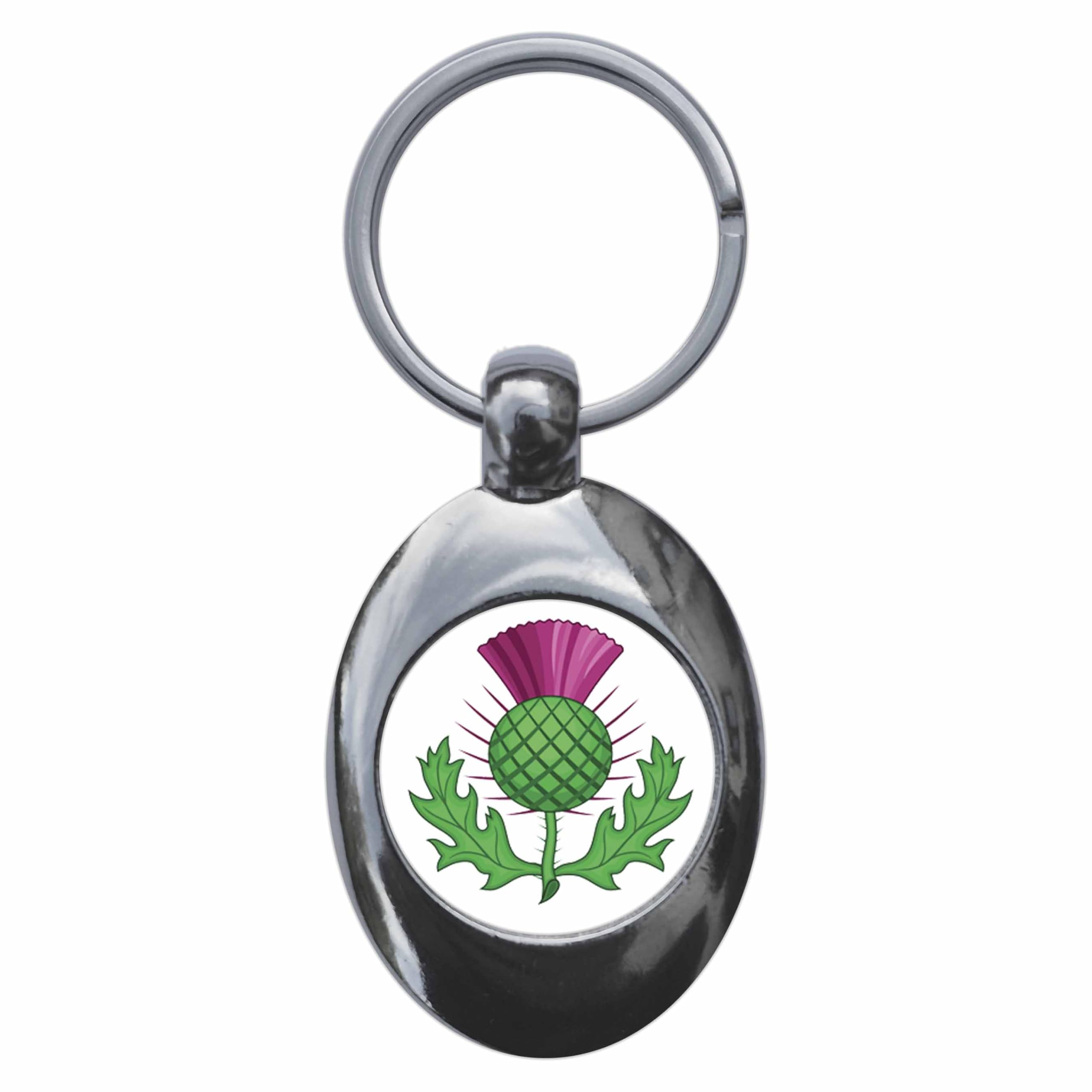 Ozorath Scottish Thistle Keyring Keychain Key Ring Chain With Trolley Coin