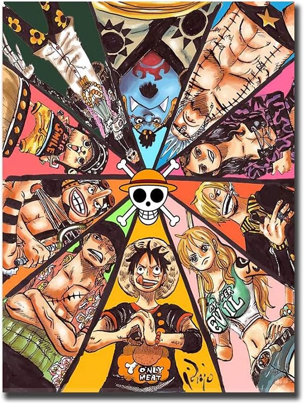 ブランド品 アニメ漫画マンガ映画ワンピースキャラクターコレクション麦わらの一味ルフィキャンバス絵画壁アートポスター男の子寝室リビングルーム家の装飾壁画