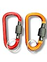 Climbing Carabiner Keychain Set, Red and Orange, Screw Lock Design with Split Ring, 2-Pack gallery image