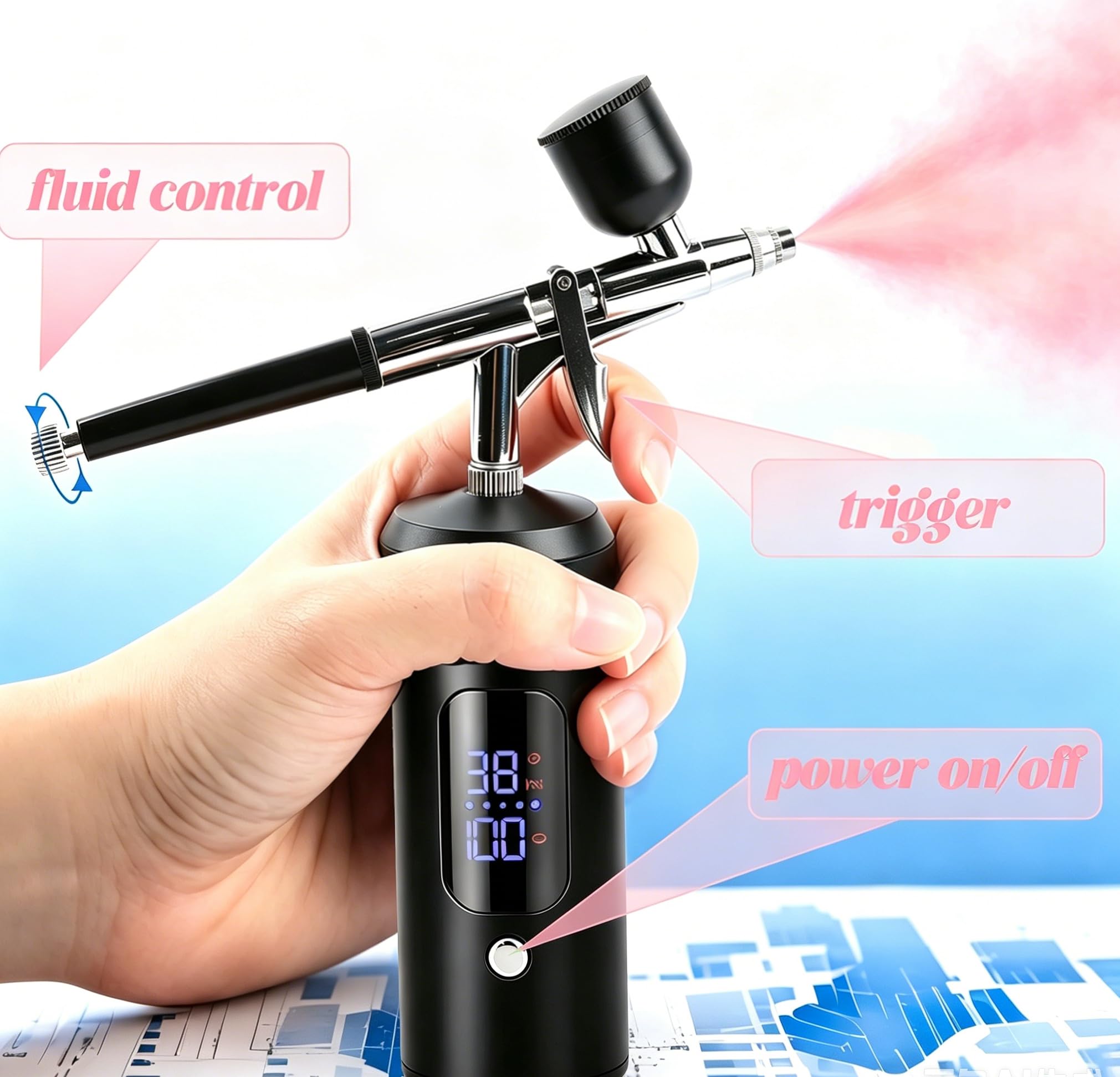 Kit aerografo senza fili, aerografo portatile per unghie, kit di aerografo con compressore d'aria estensione del tubo dell'aria per barbiere nail art decorazione torta trucco modello pittura, 3