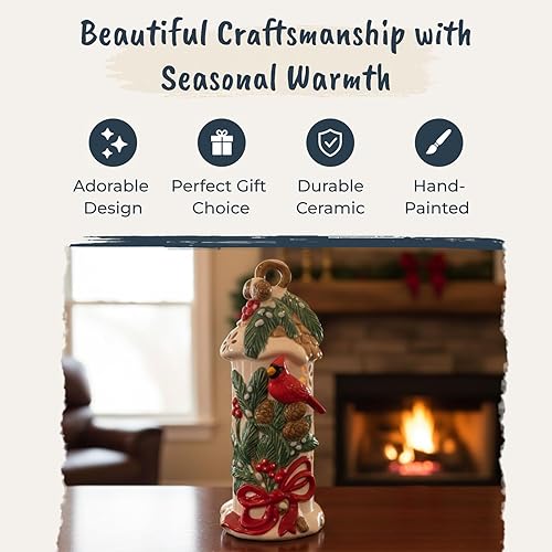 Miniatura 4 de Blue Sky Ceramics Holly Berry Cardinal Bird Candelabro Casa Candelabro