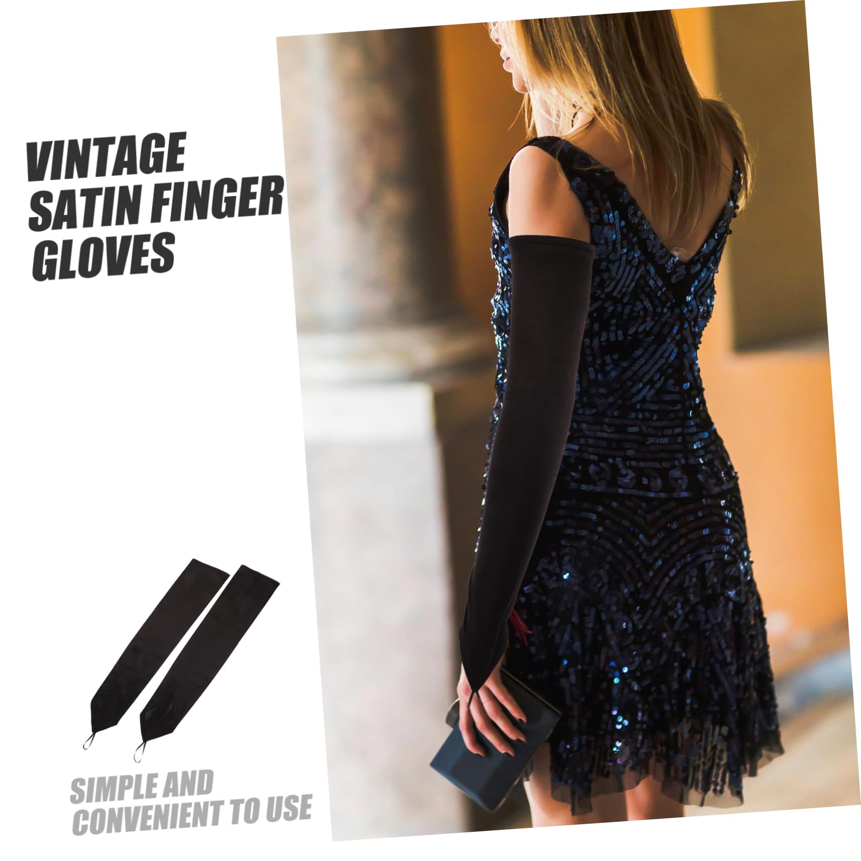 Healeved 5 Pezzi Guanti con gancio nuziale guanti a dita lunghe lunghi senza dita per le donne maniche gotiche eleganti neri per le donne spessi al gomito nylon Black