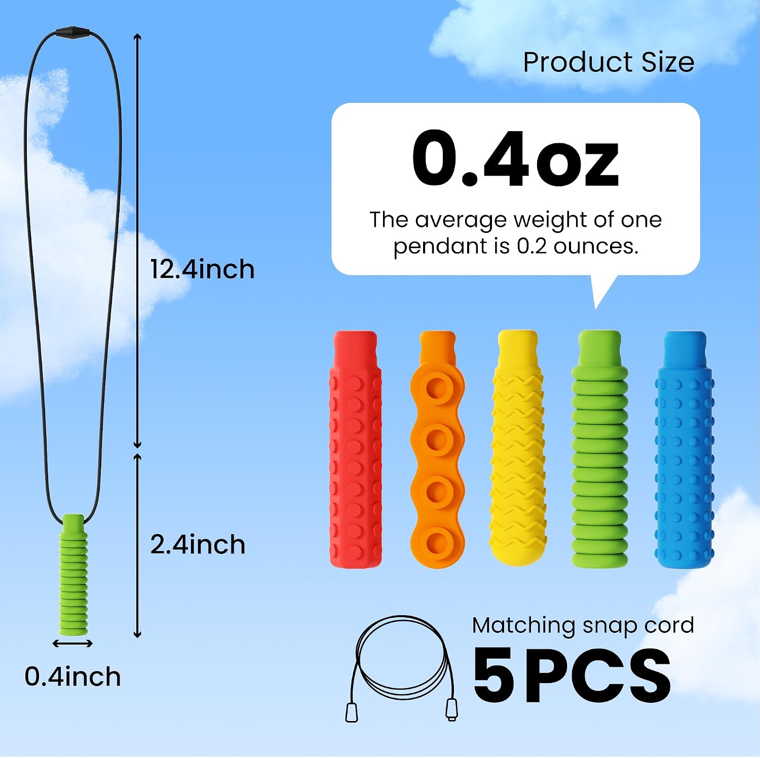 5 Pack Sensory Chew Necklace for Kids with Autism, ADHD, SPD, Biting Anxiety,Special Needs, Food Grade Silicone Teething Oral Motor Chewelry for Boys,Girls & Adults,Reduce Chewing & Fidgeting