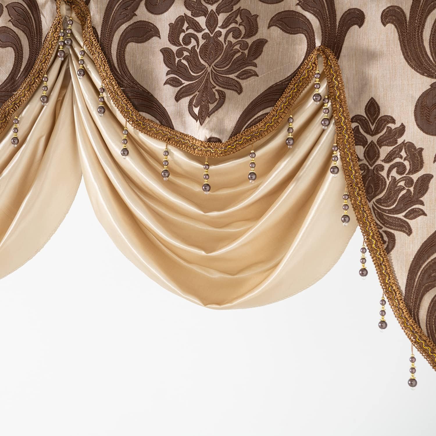 NAPEARL Swag Curtain Rod Pocket Short Jacquard Valance for Living Room Waterfall Valance Fancy Design with Satin Fabric Decoration