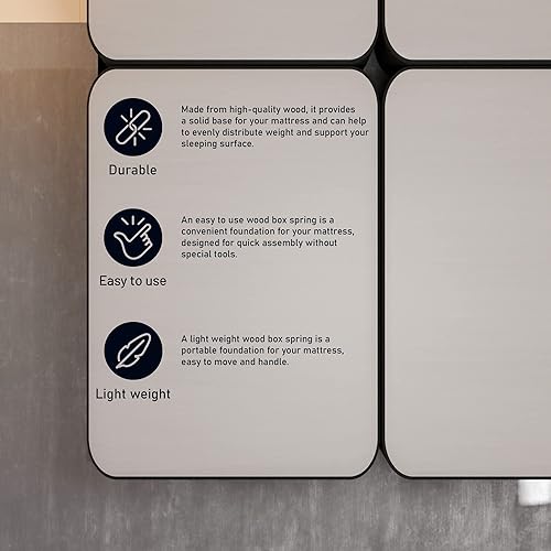 Miniatura 10 de Spring Solution Juego de colchónbase tradicional de madera dividida de 8 pulgadas marco de madera resistente con paneles de tela marco de madera