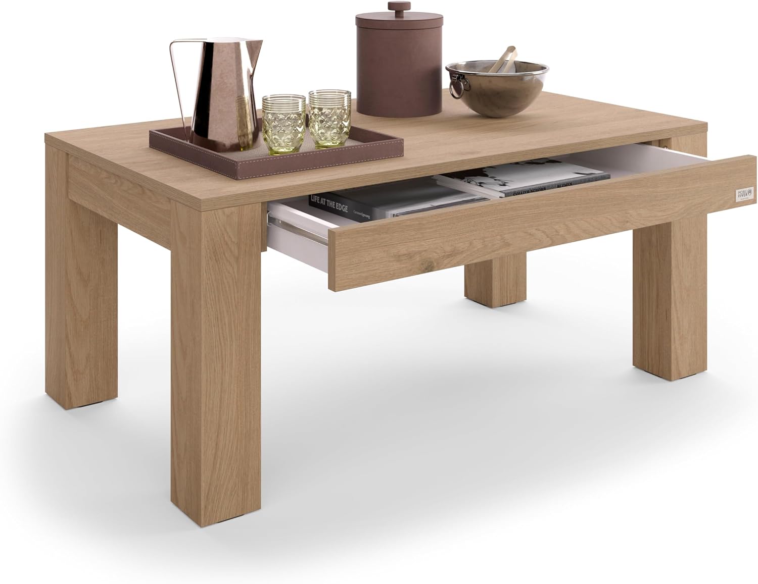 Mobili Fiver, Rachele Coffee Table 41x24 in, Light Oak, Melamine-Finished, Modern Coffee Table, Italian Furniture
