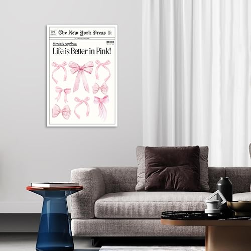 Miniatura 3 de Póster retro para titulares de periódico, acuarela de moda, lazo rosa claro, póster vintage de ballet para niña, impresión en lienzo de coqueta