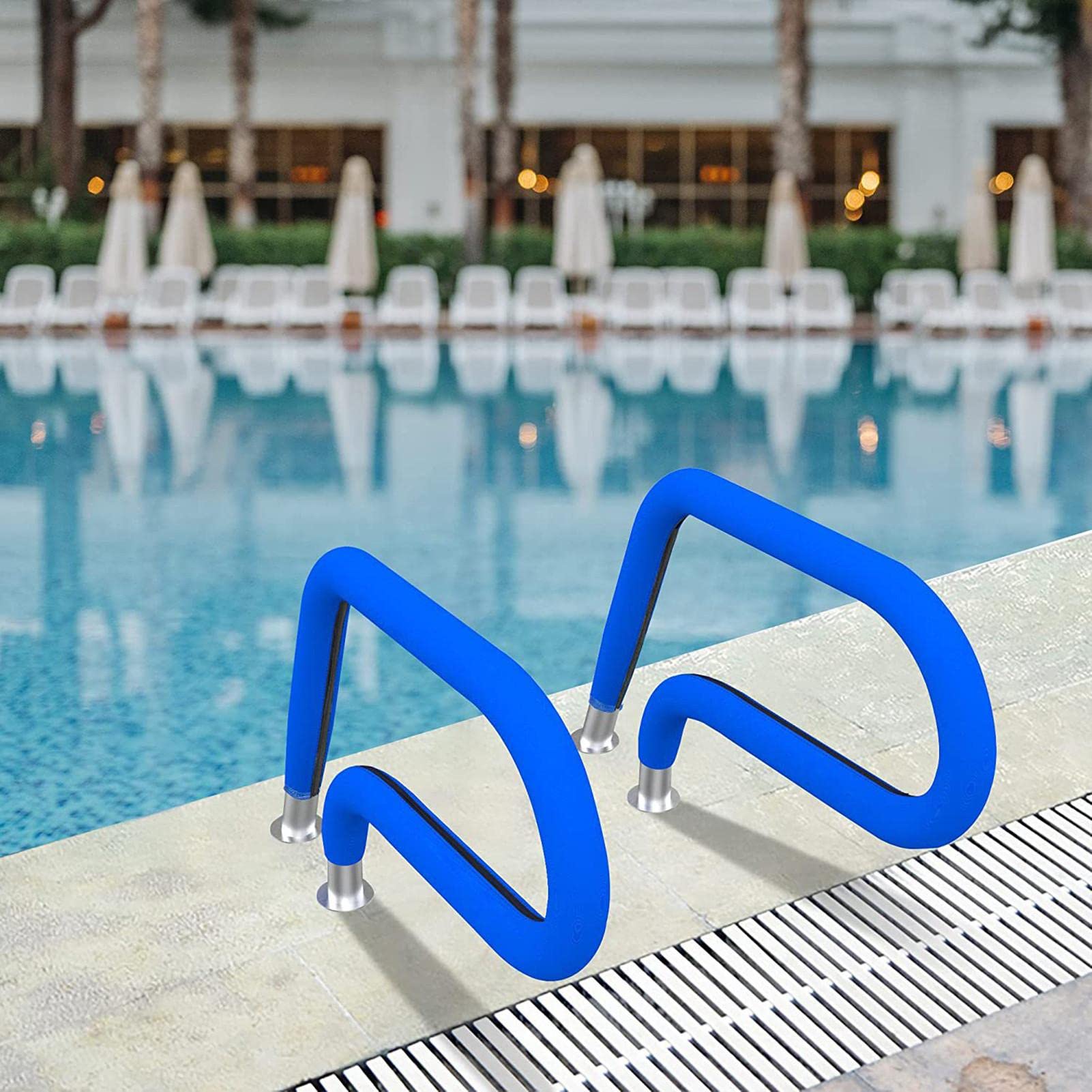 A/R protection pour rampe piscine, main courante piscine | Manchon coulissant zippé en néoprène pour échelle piscine - Housses antidérapantes - Bleu