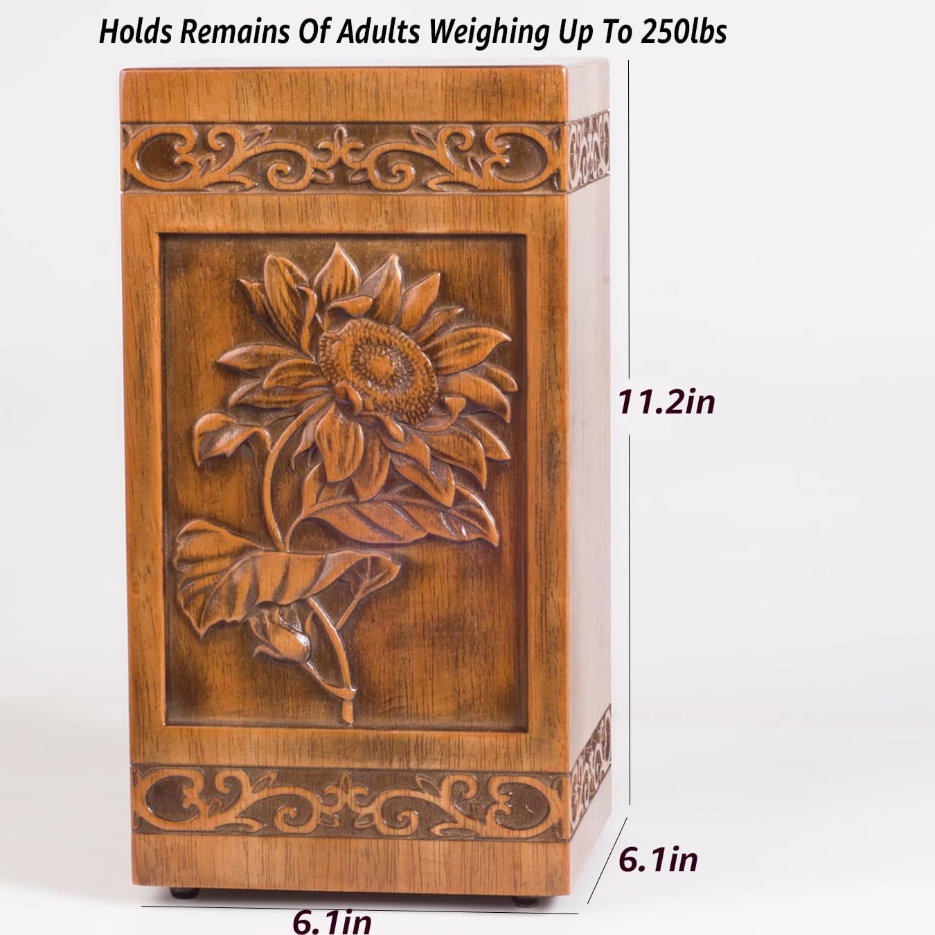 Wooden urns Ashes Human Cremation Adult Wood urn Male dad Burial Large Female Men Adults Box (Sunflower 250lbs) - Image 2