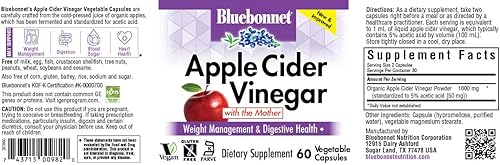 Miniatura 2 de Bluebonnet Nutrition Vinagre de sidra de manzana, con la madre, sin soja, sin gluten, sin OMG, Kosher, vegano, 60 cápsulas vegetales, 30 porciones