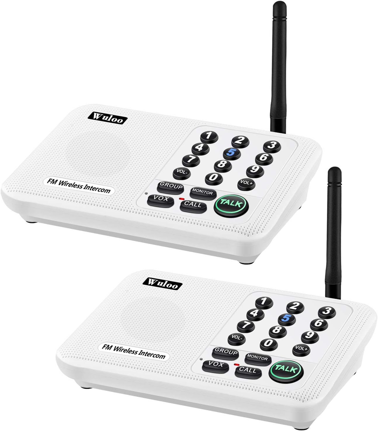 Wuloo Intercoms Wireless for Home 5280 Feet Range 10 Channel 3 Code, Wireless Intercom System for Home House Business Office, Room to Room Intercom, Home Communication System (2 Units Set, White)