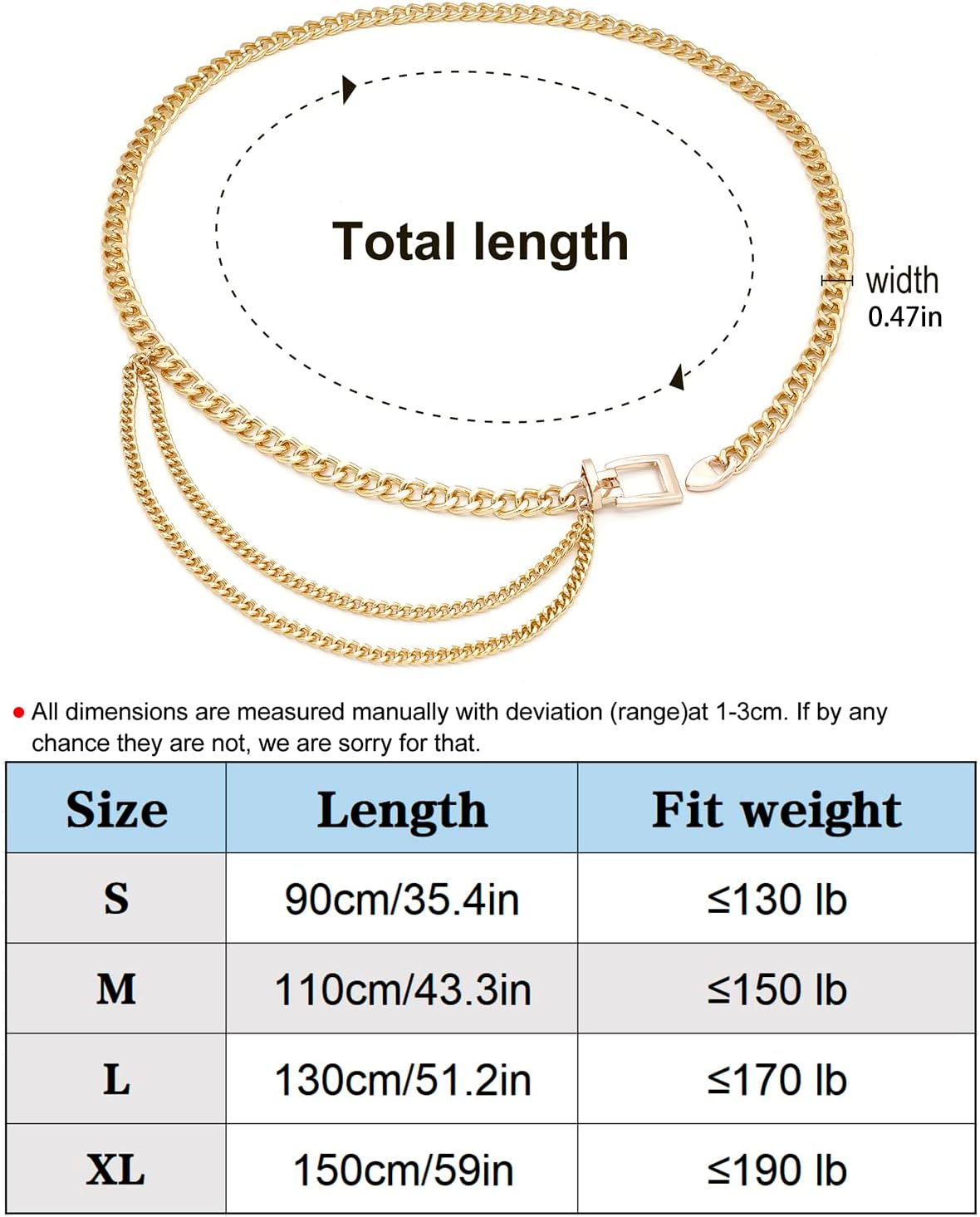 Suyi Chain Belt for Women Girls Gold Metal Waist Chain Multilayer Chunky Chain Belts for Dress - Image 6