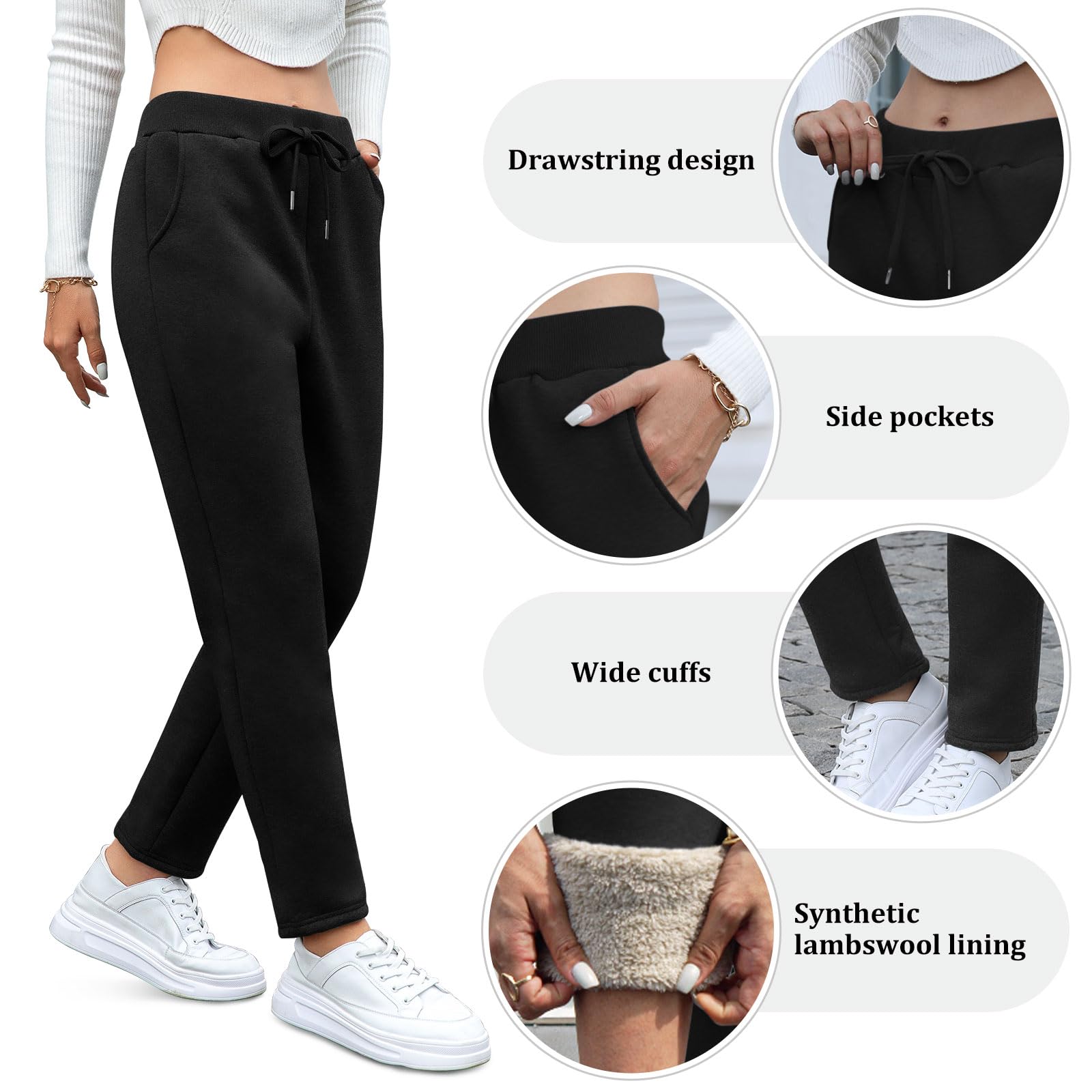 Aisprts Pantaloni Tuta Donna, Pantaloni Termici Invernali da Donna, Pantaloni in Pile Ispessito Pantaloni Felpati Donna con 2 Tasche, Elastico in Vita, Coulisse