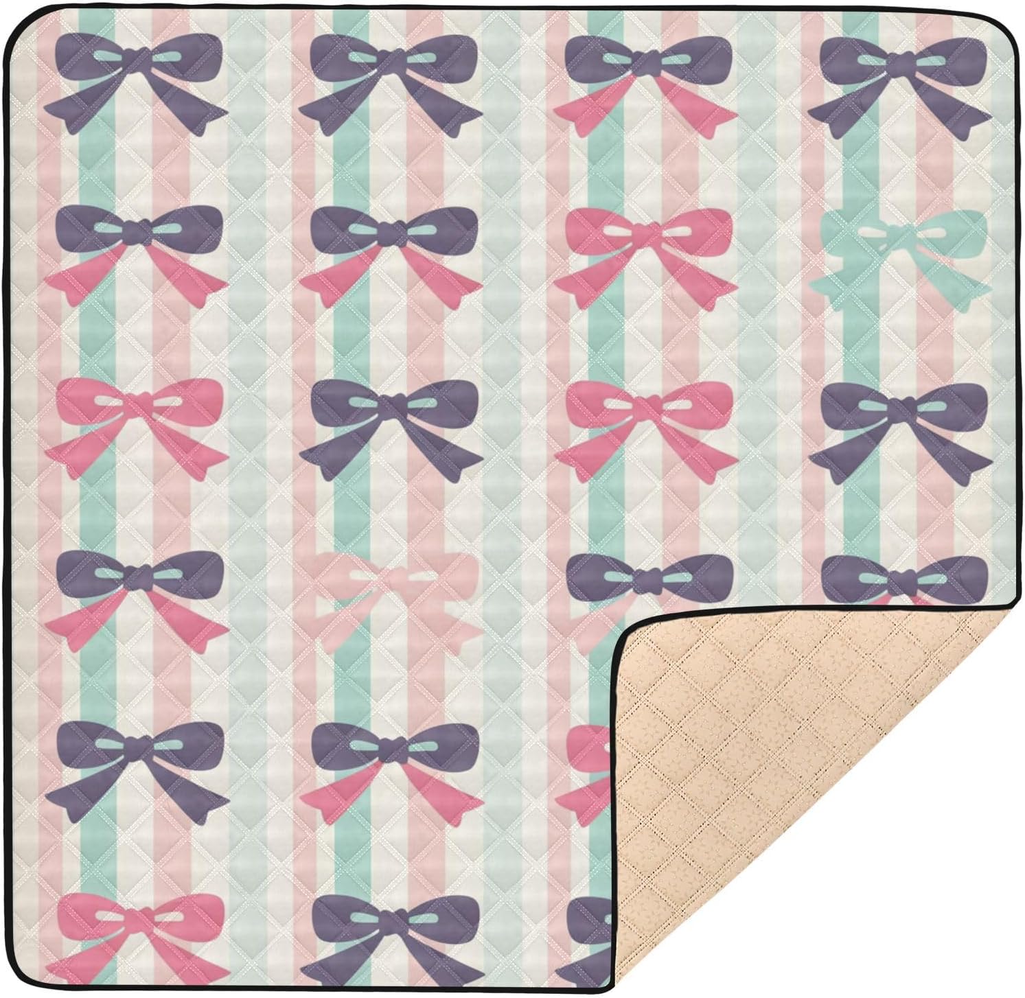 Bows Baby Play Mats for Floor 50x50 inch Waterproof Anti-Slip Playpen Mat Soft Nursery Area for Infant Kids and Toddler Crawling