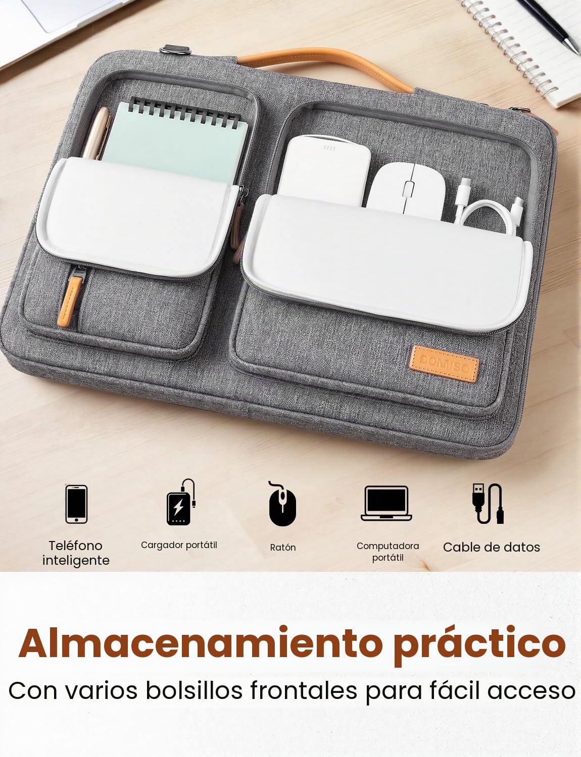 DOMISO Funda para Portatil Ordenador 15.6 Pulgadas,MacBook Pro M4 M3 M2 2025/Pro Max,Protección Bolsa para 15-16 Pulgadas Lenovo,HP,Dell,Asus Chromebook,Laptop PC Case Sleeve,con Tirantes，Gris