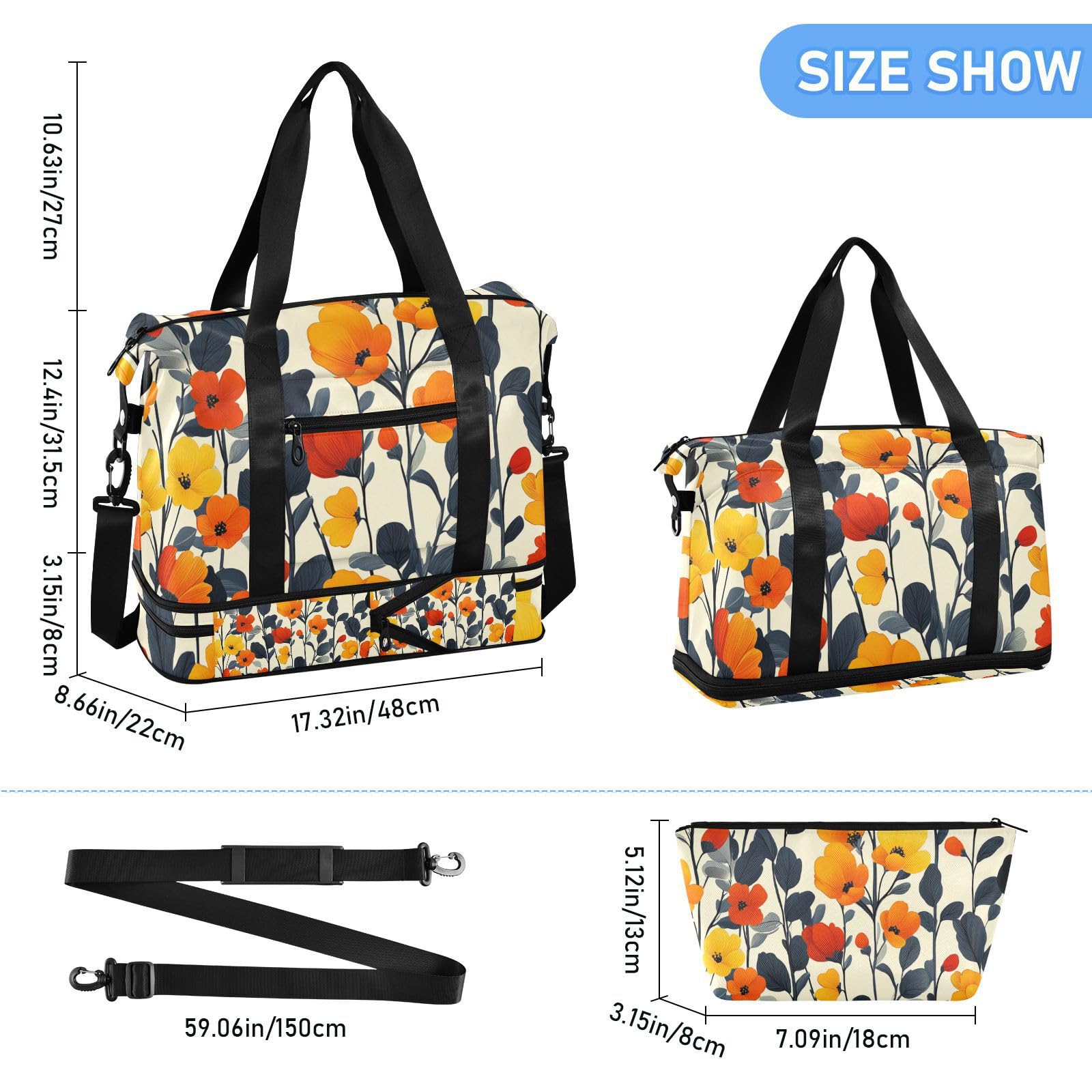 Moderne skandinavische Reisetasche mit Nassfach, verstellbarer Riemen, für Fitnessstudio, Sport, für Flugzeug, Reisen, faltbar, für Männer und Frauen