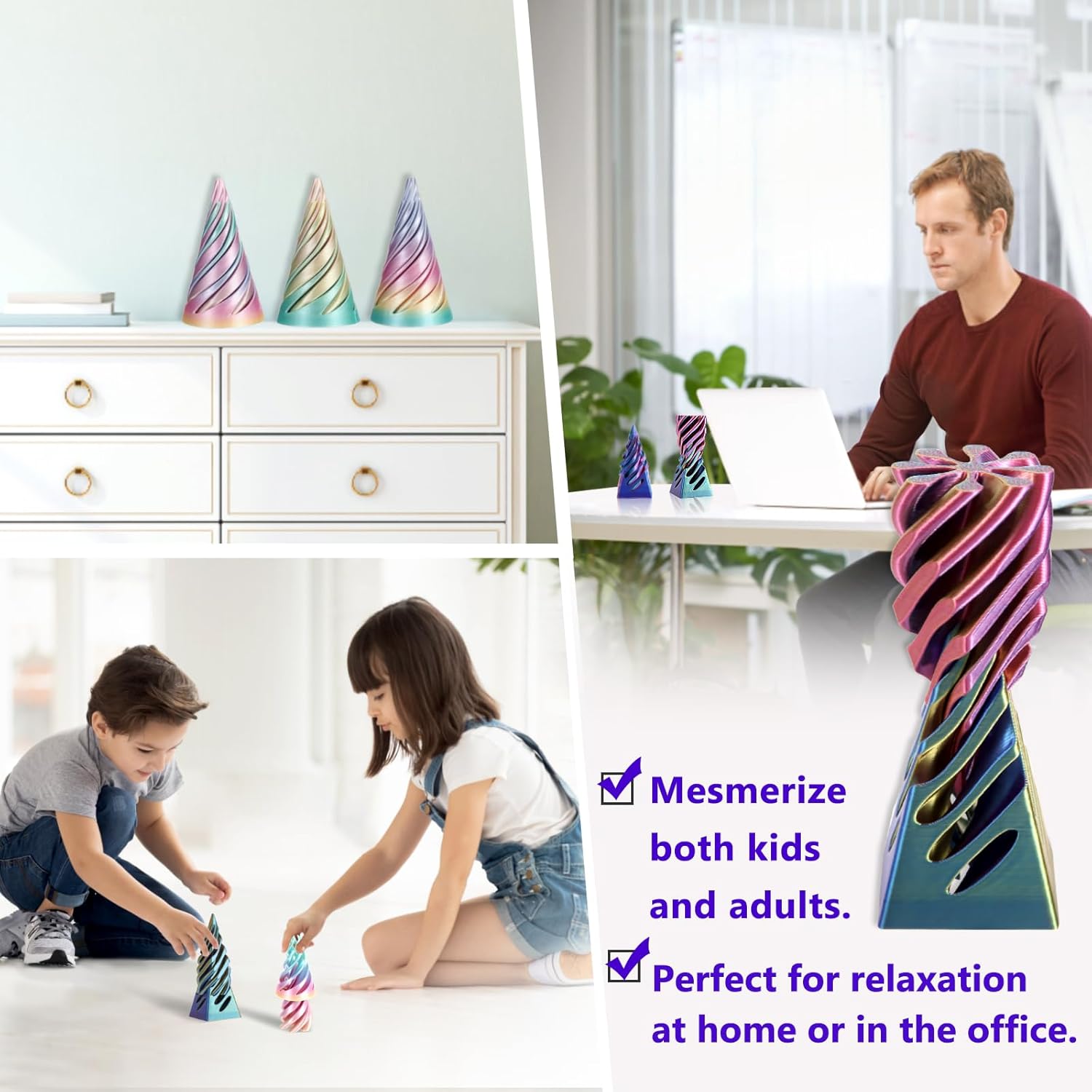 Pyramid Spiral Cone Toy - Reversible Passthrough Sculpture for Calmness & Relaxation - Impossible 3D Printed Optical Illusion Gadget, Fidget Desk Toy for Kids & Adults