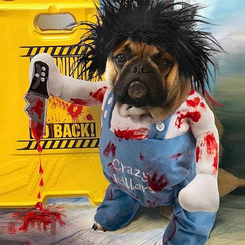 Miniatura 2 de Ropa de perro asesino, disfraz de perro, disfraces de Halloween para perros, disfraz ajustable de cosplay para perros, divertida peluca de muñeca