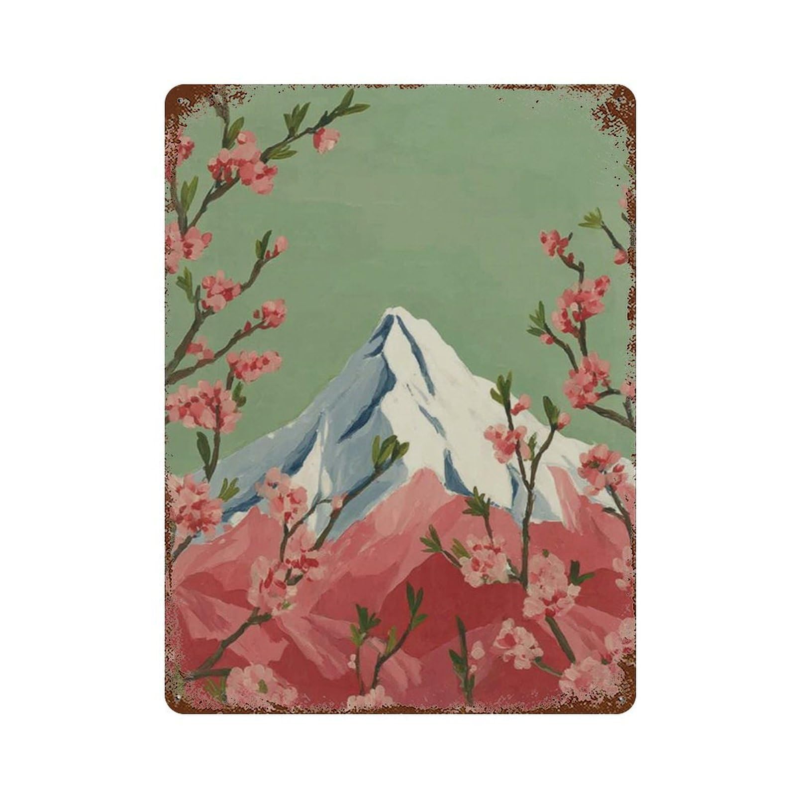 xiaoxiaoshen Mount Fuji Cherry Blossom Japanese Landscape Pink Sakura Mountain Wall Decor Art Metal Tin Poster Modern Home Decor Art Home Bar Shop Decorations Vintage Sign 40x30cm