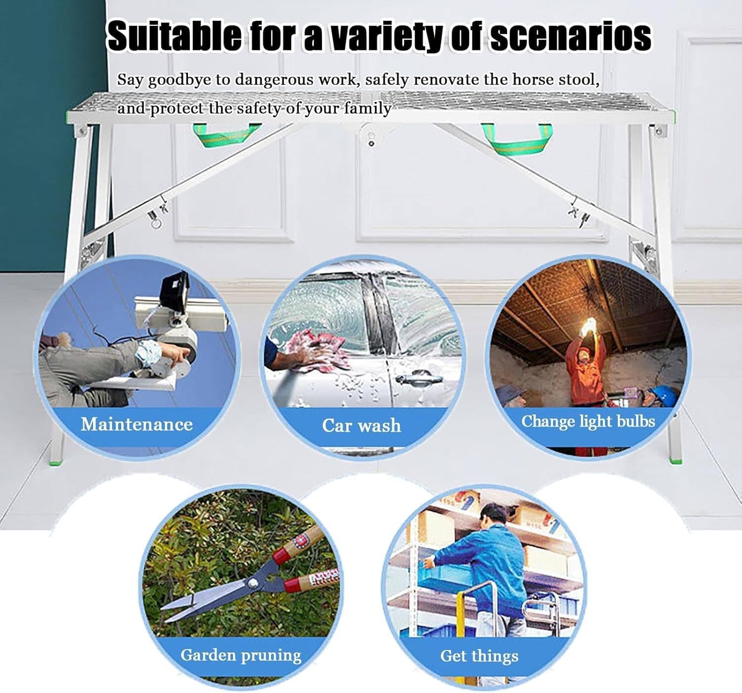 Portable Scaffolding Platform Working Platform Adjustable Height Bench Steel 880 Lbs Load Capacity Folding Step Ladder Equipment Multipurpose Scaffold Tower Ladder,30cm-140cm(70-115cmAdjustableHeight)