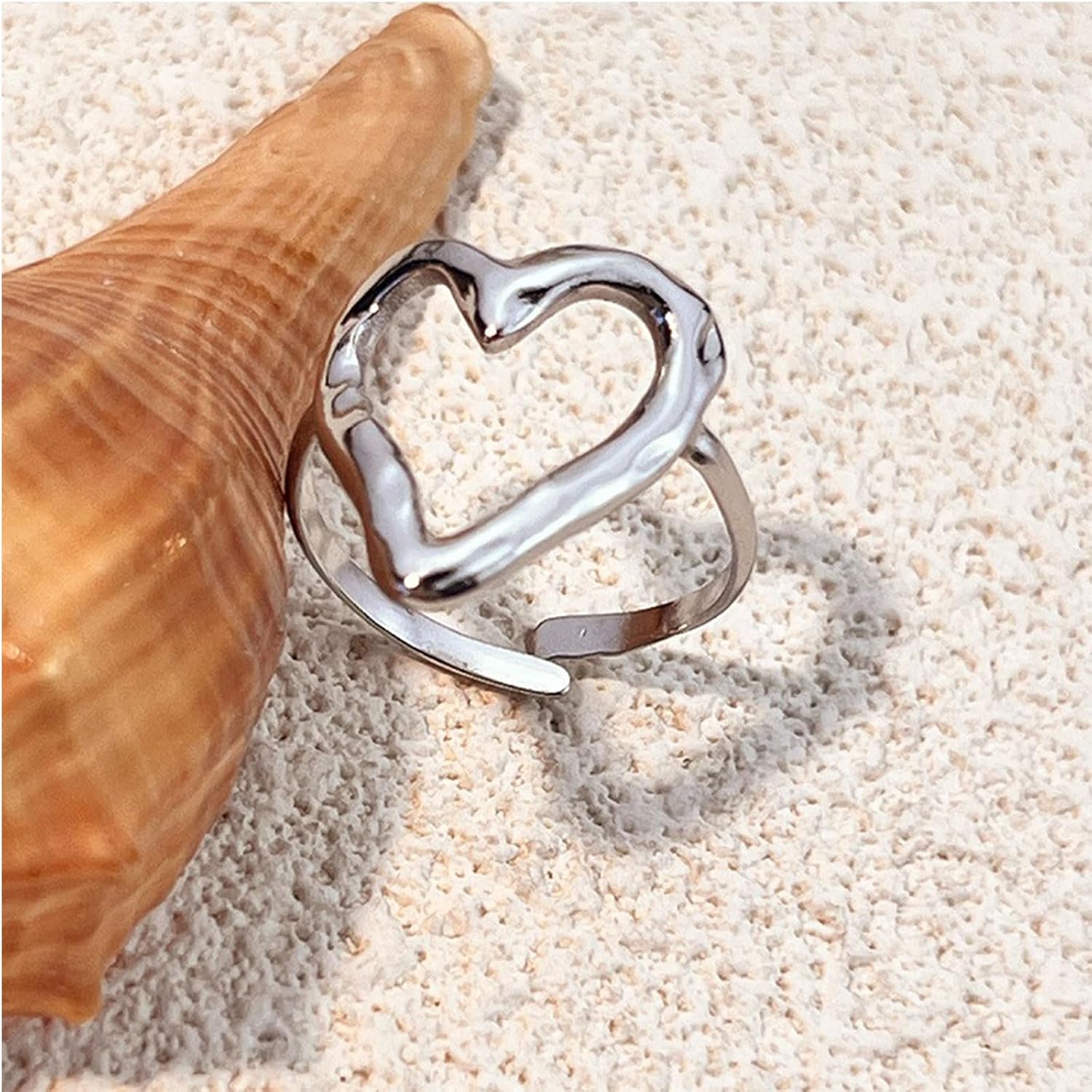 Chunky Gold Heart Statement Ring for Women Silver Big Hollow Heart Statement Ring Minimalist Open Adjustable Big Heart Ring Trendy Jewelry Gift for Women - Image 4
