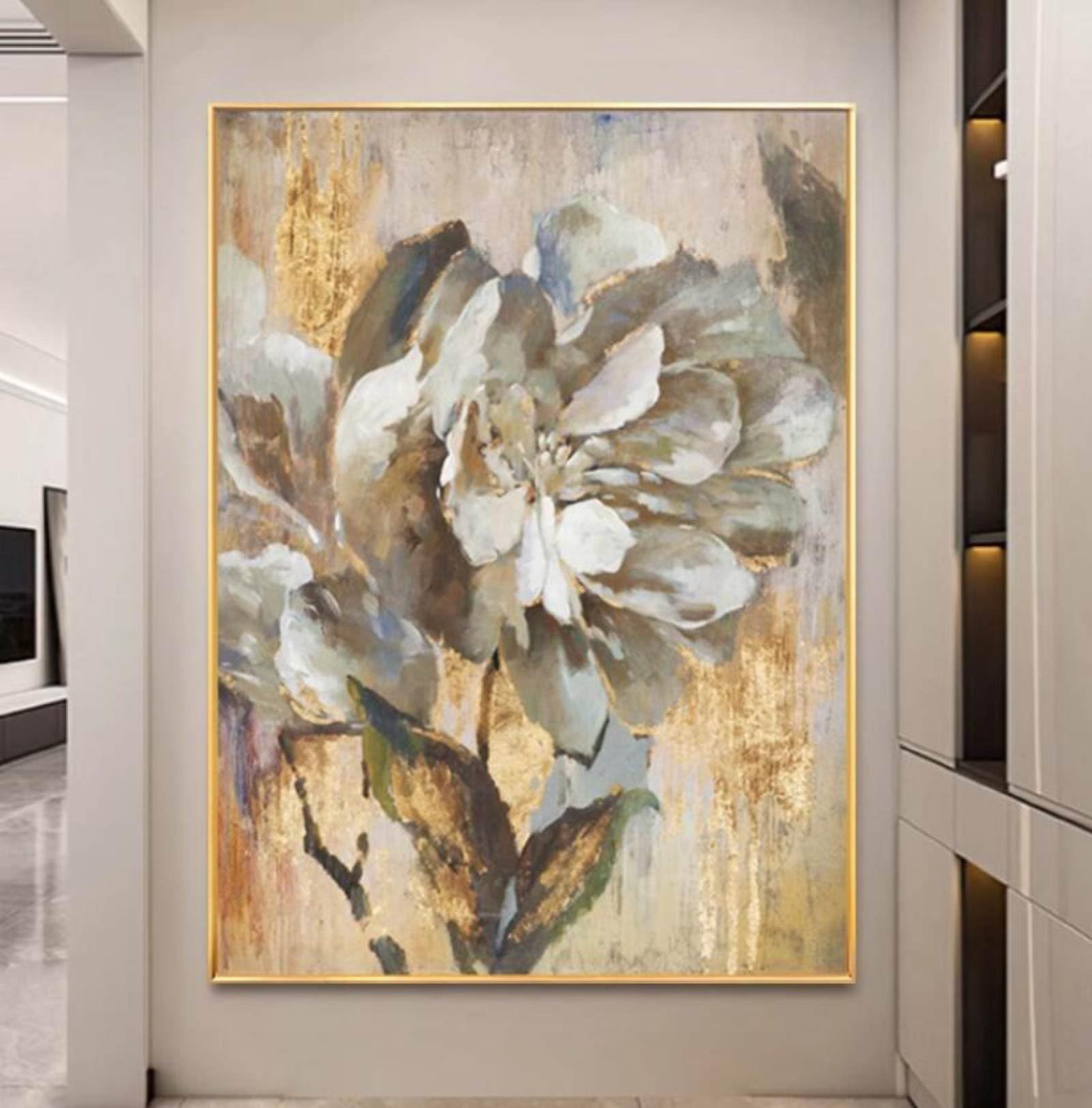 Feuille d'or abstraite moderne pivoine art mural pour décoration murale salon