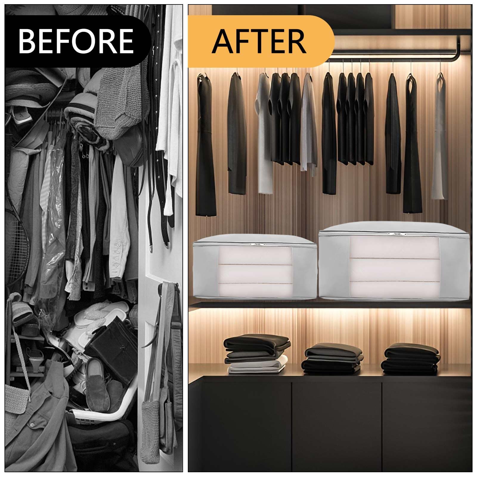 3 Scatole Organizzatrici Armadio Pieghevoli - Salvaspazio, 57x40x22cm, Materiale PEVA - Foto 12