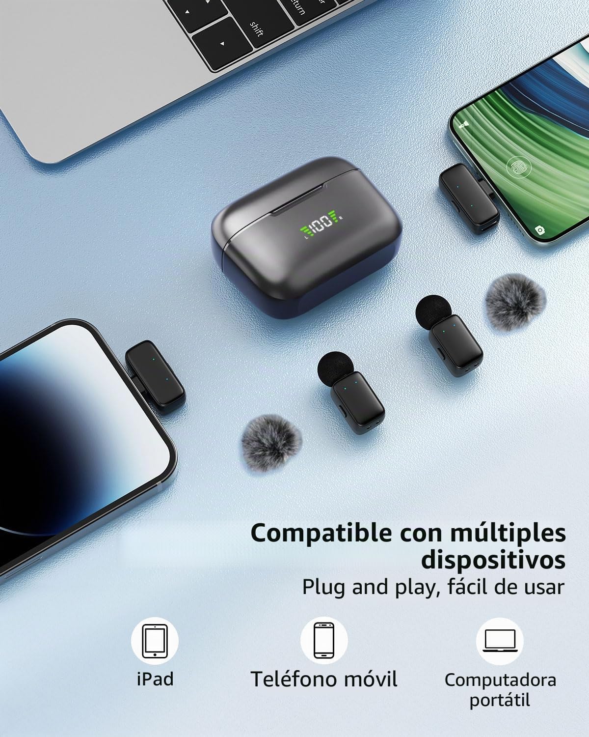 Mini Micrófono Inalambrico Solapa para Teléfono iPhone/Android, Microfone Lapela con Reducción de Ruido para grabación de vídeo, Streaming, Vlogging, Youtube, Tiktok