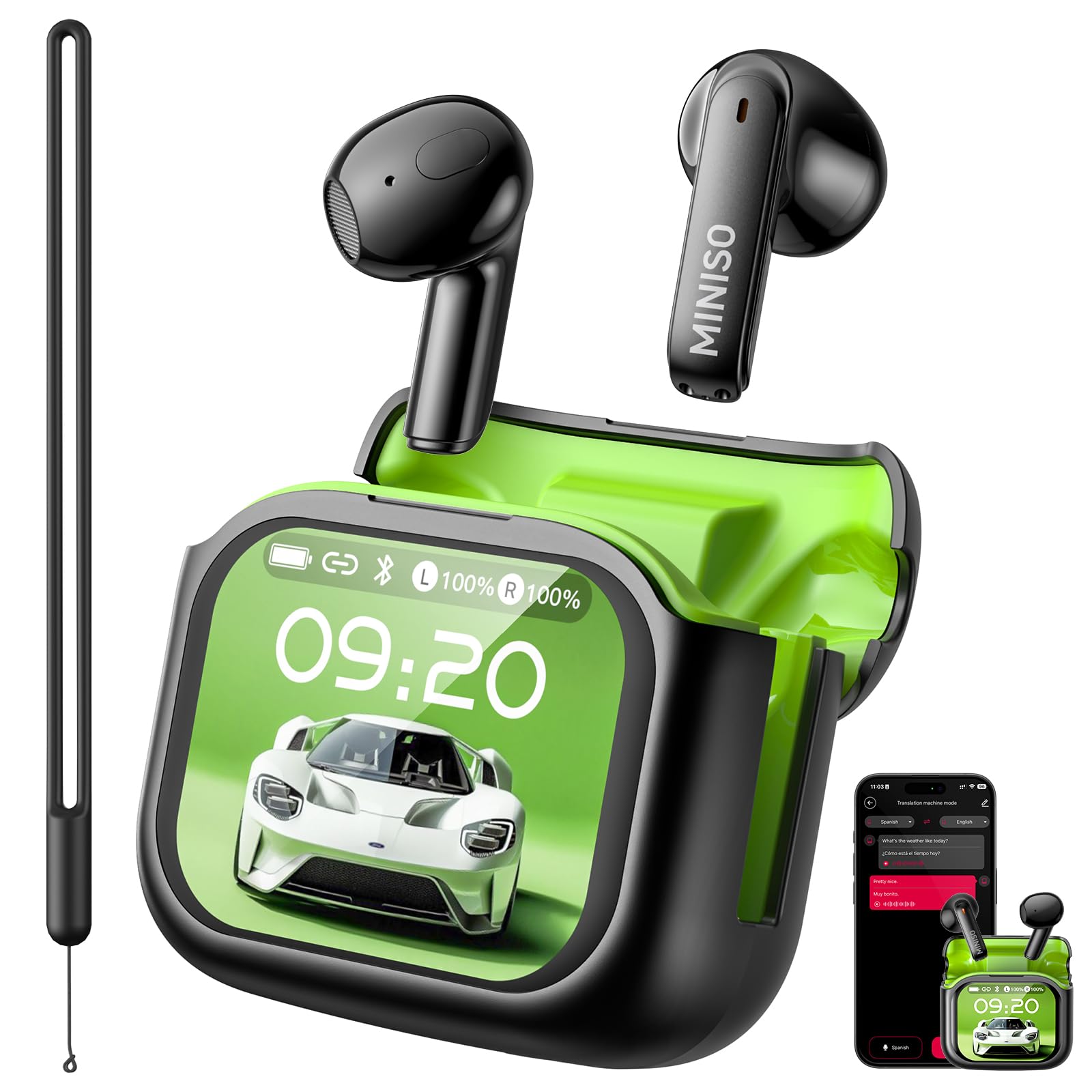 MINISO MS103 Cuffie con traduzione automatica in tempo reale e intelligenza artificiale, 134 lingue, touchscreen LCD, Bluetooth 6.0, ideali per viaggi, lavoro e studio