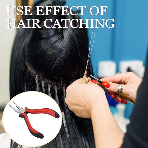 Miniatura 2 de Kit de extensión de cabello, alicates para gancho de tracción, kit de herramientas de dispositivo de cuentas de aguja y 500 piezas de microanillos