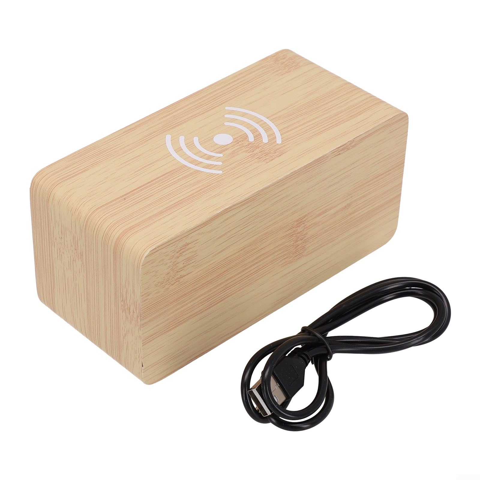 Wooden Digital Alarm Clock with Wireless Charger, LED Display for Time Temperature Date, 5W Charging Pad, USB or for battery Powered, Auto Dimming, Modern Decor for Bedroom Office(A)