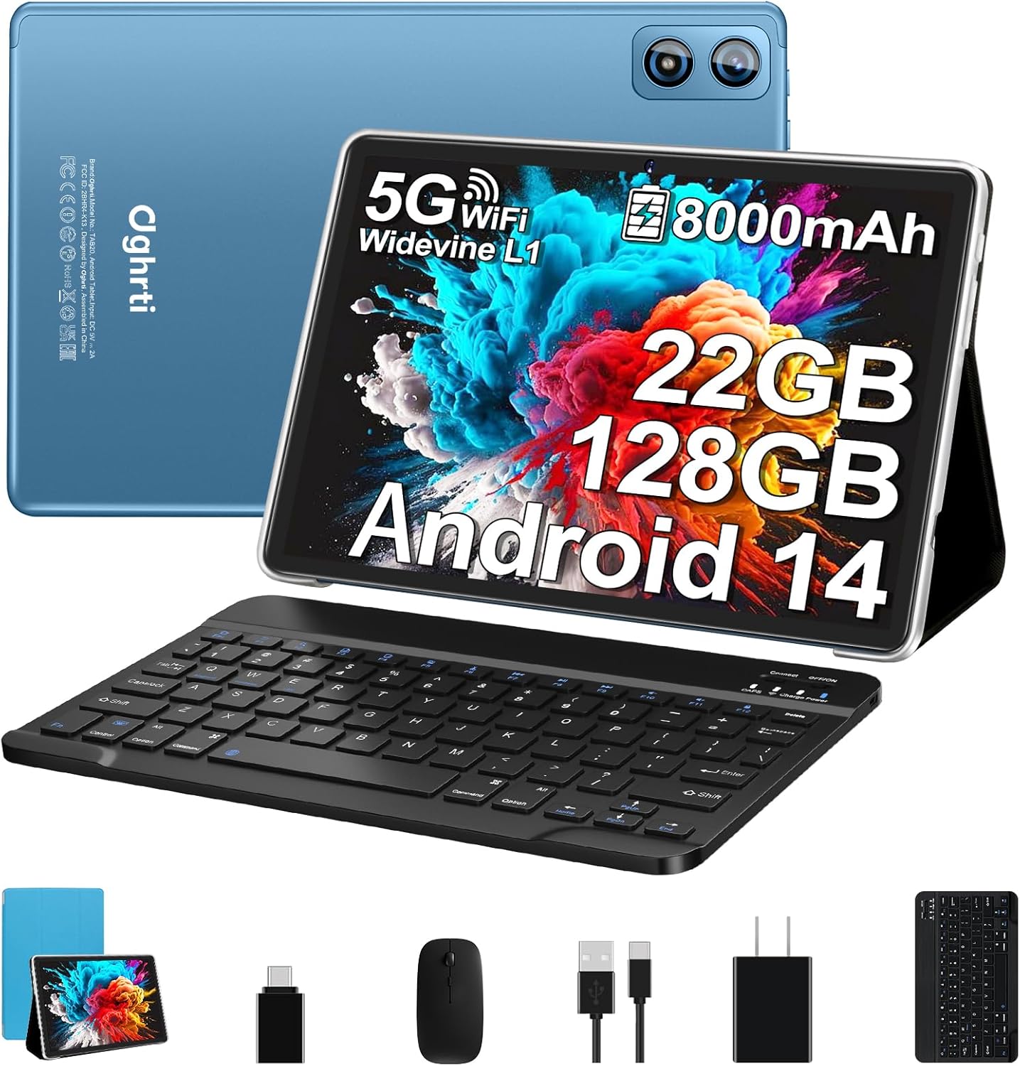 2025 Android 14 Tablet 10 inch, 22G RAM+128G ROM/1TB Expansion, 8000 mAh Battery, Octa-Core, 1280 * 800 IPS HD Screen, Face Unlock, Widevine L1, 2 in 1 Tablet with Keyboard Mouse – Metal Blue 2025 Android 14 Tablet 10 inch, 22G RAM+128G ROM/1TB Expansion, 8000 mAh Battery, Octa-Core, 1280 * 800 IPS HD Screen, Face Unlock, Widevine L1, 2 in 1 Tablet with Keyboard Mouse – Metal Blue