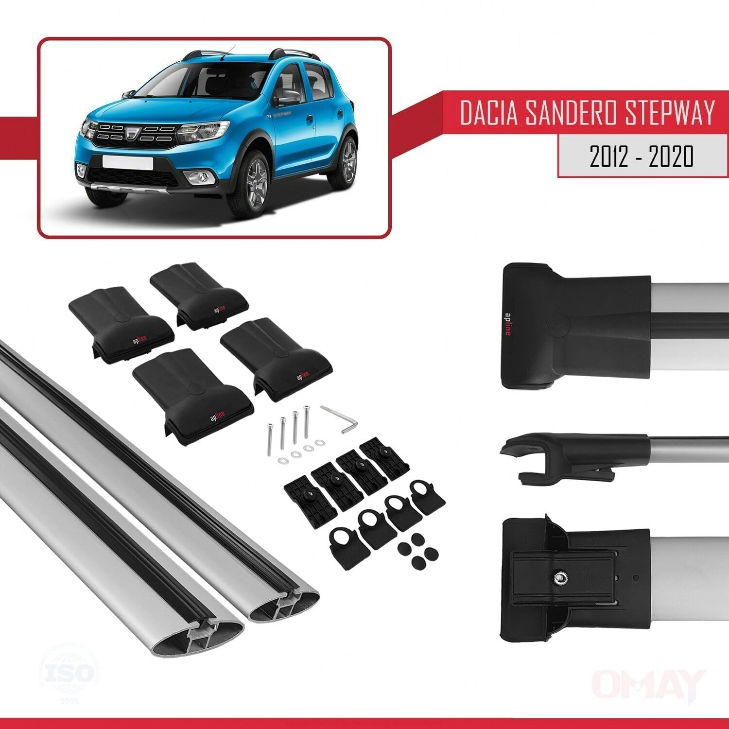 Apline Compatibile Con Dacia Sandero Stepway 2 2012-2020 Fly Model Barre Tetto Portapacchi Auto Barre Portatutto Grigo Alluminio 2 Barre - 4