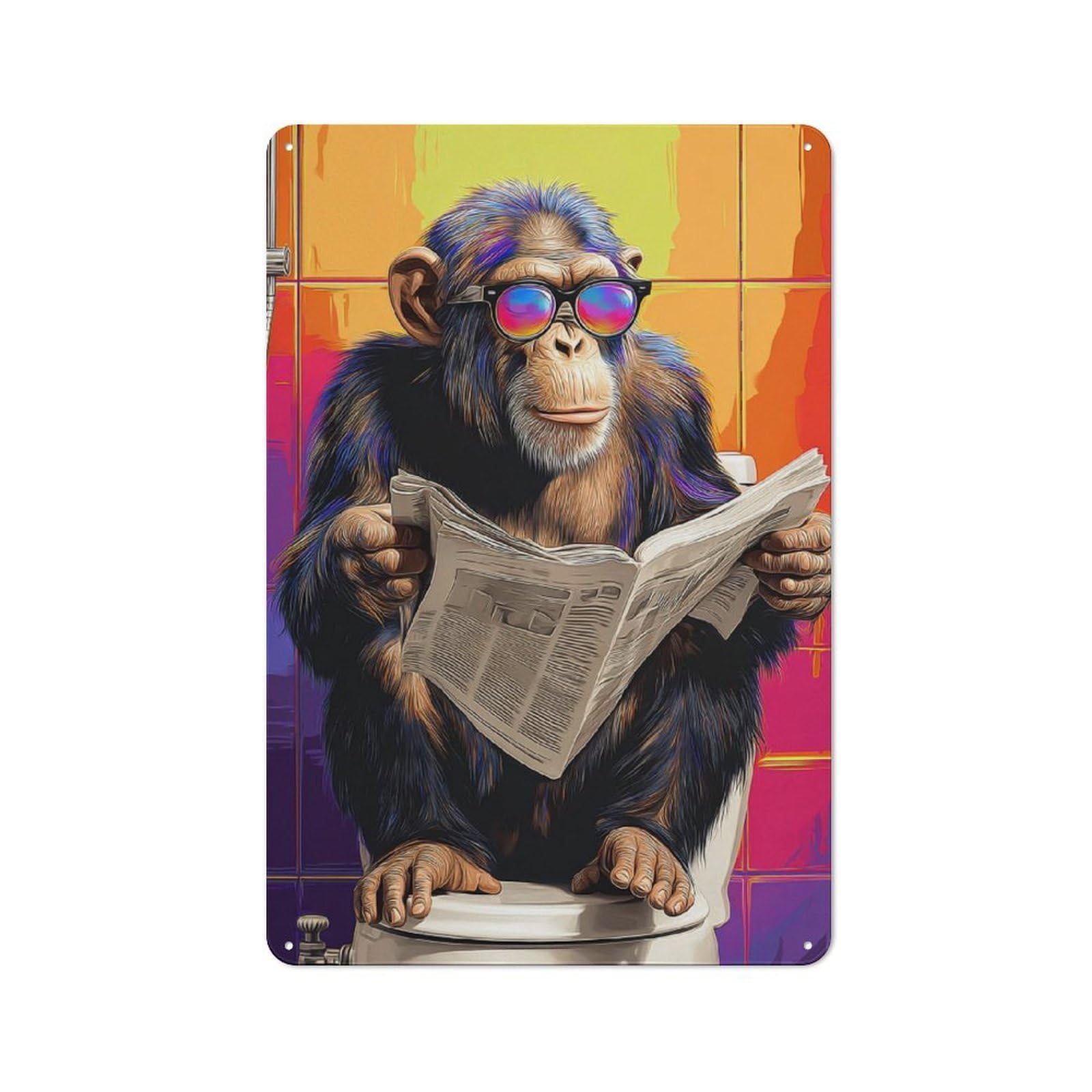 Junmoney Chimp Reading Newspaper On Toilet Rustic Metal Wall Decor 30X20cm, Decorative Tin Sign For Farmhouse Kitchen, Pantry Or Dining Area