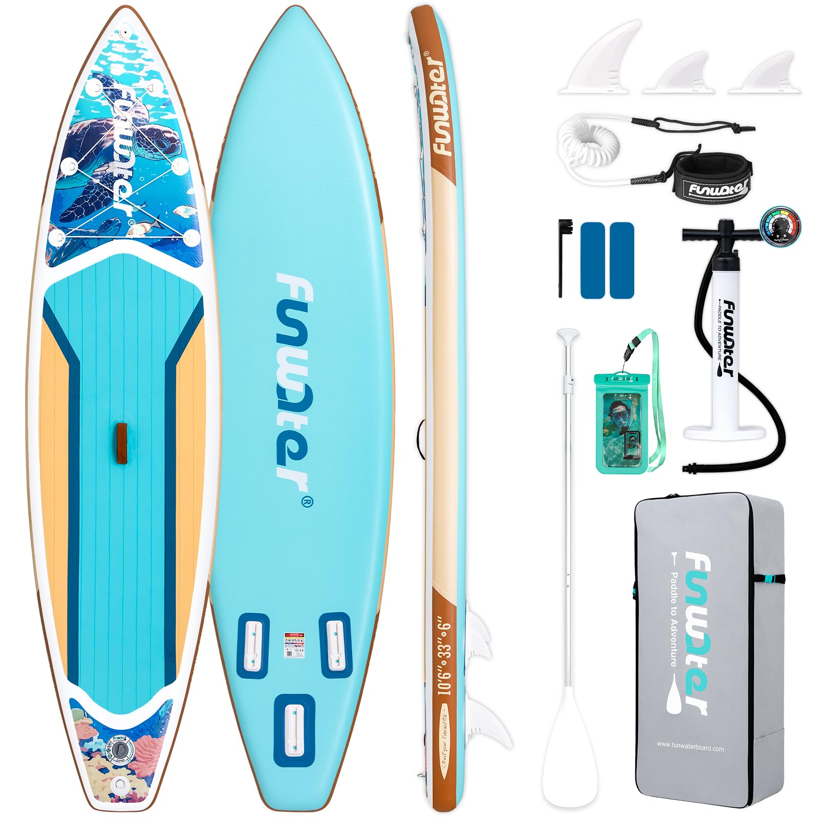 FunWater Planche à pagaie gonflable avec accessoires pour débutants | Planche à pagaie gonflable polyvalente en EVA pour adultes et jeunes de tous niveaux de compétence 3 m