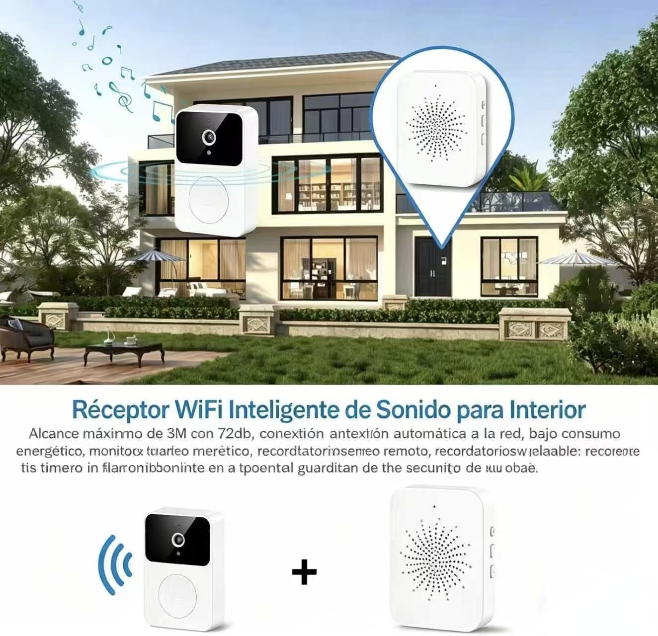 Genérico Timbre Inalámbrico Exterior Impermeable con Cámara HD 1080P - Videoportero WiFi con Visión Nocturna, Visión Nocturna, Audio bidireccional, Instalación Fácil por App Cuenta Propia
