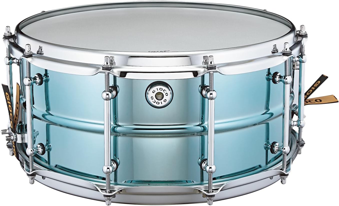 GIOCO Snare Drum 14" x 5.5", Marching Snare Drum with Jellyfish Green Matte Powder-Coated, Snare Throw Off, Vintage Bronze Columns & Carbon Steel Snare Wires, Steel Drum Shell for Drummer, Adult