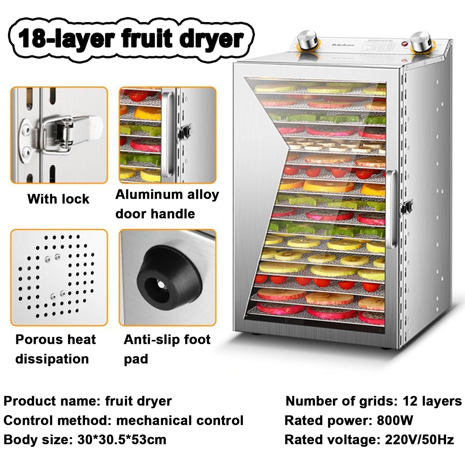 Máquina secadora de alimentos para el hogar, máquina secadora de flujo de aire de 360° para dulces y bocadillos, máquina deshidratadora de alimentos con temporizador digital ajustable y control