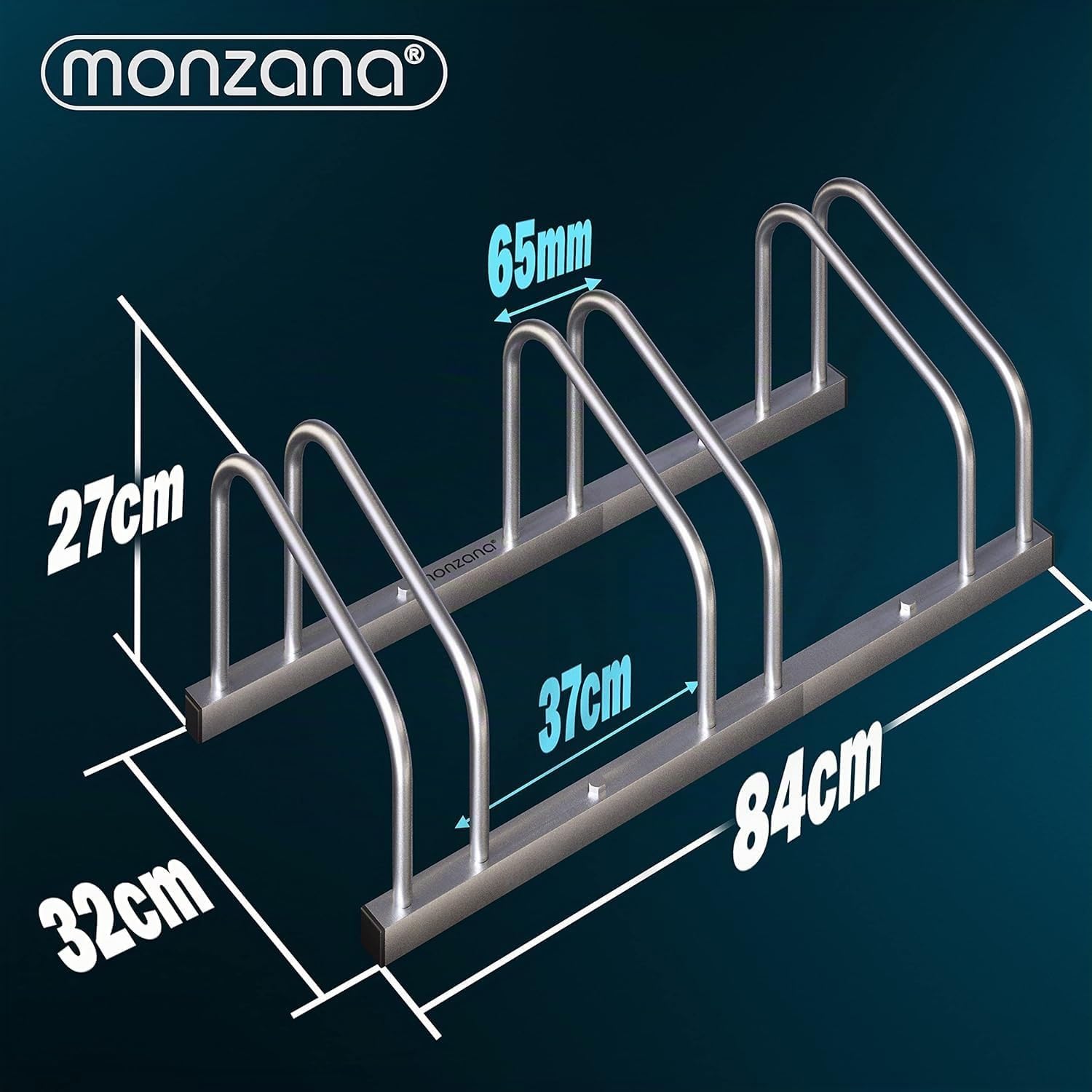 Monzana® Soporte para Aparcar Bicicletas, Aparcamiento Estacionamiento 3 Bicis, Parking Bicicleta 30-65mm, Guarda Bici Interior Exterior, Montaje Pared Suelo, Aparcabicicletas, Portabicicletas