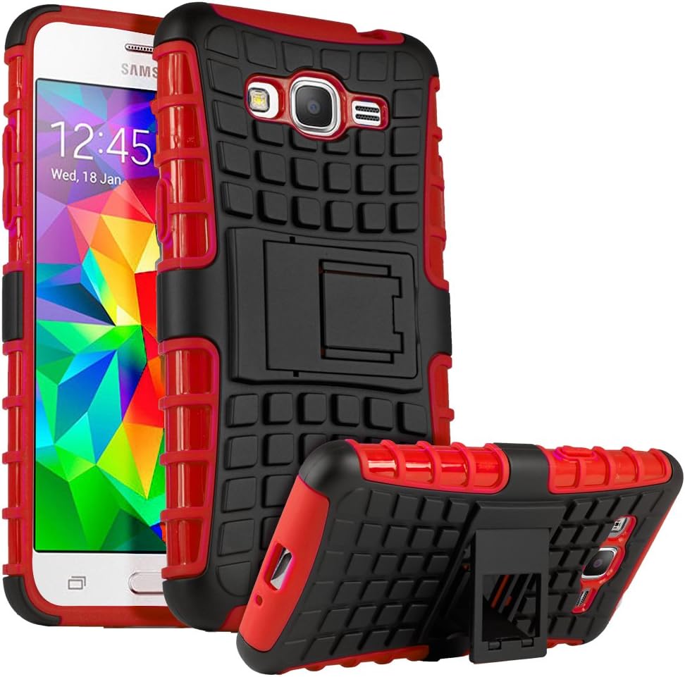 Galaxy Grand Prime Case, HHI Dual Armor Composite Case with Stand for Samsung Galaxy Grand Prime - Red (Package include a HandHelditems Sketch Stylus Pen)