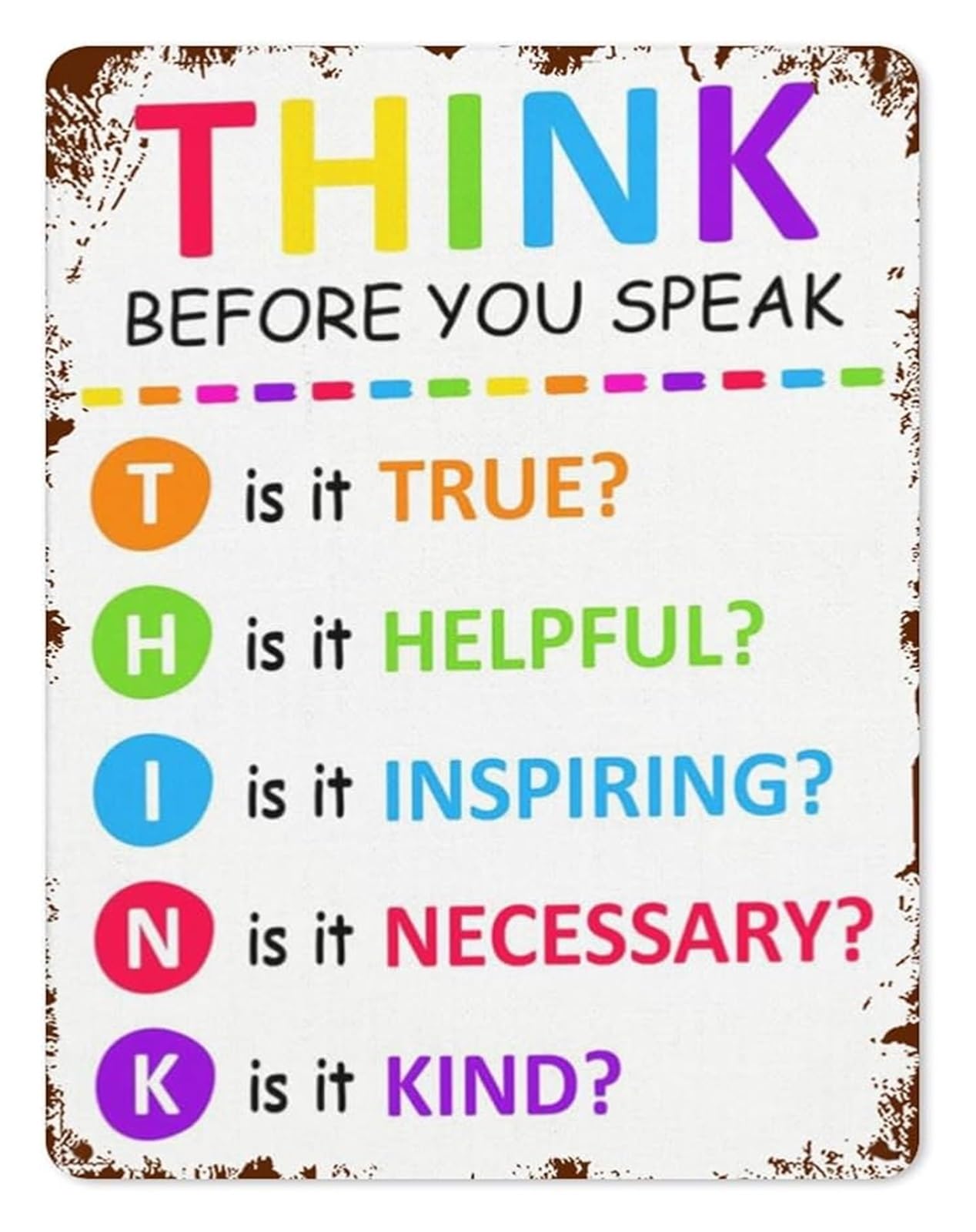 PKNVKZIDK Mental Health Awareness Metal Sign For Classroom Wall Decor Think Before You Speak Inspirational Quote Poster Student Wellbeing Tin Plaque 8 X 12 inch