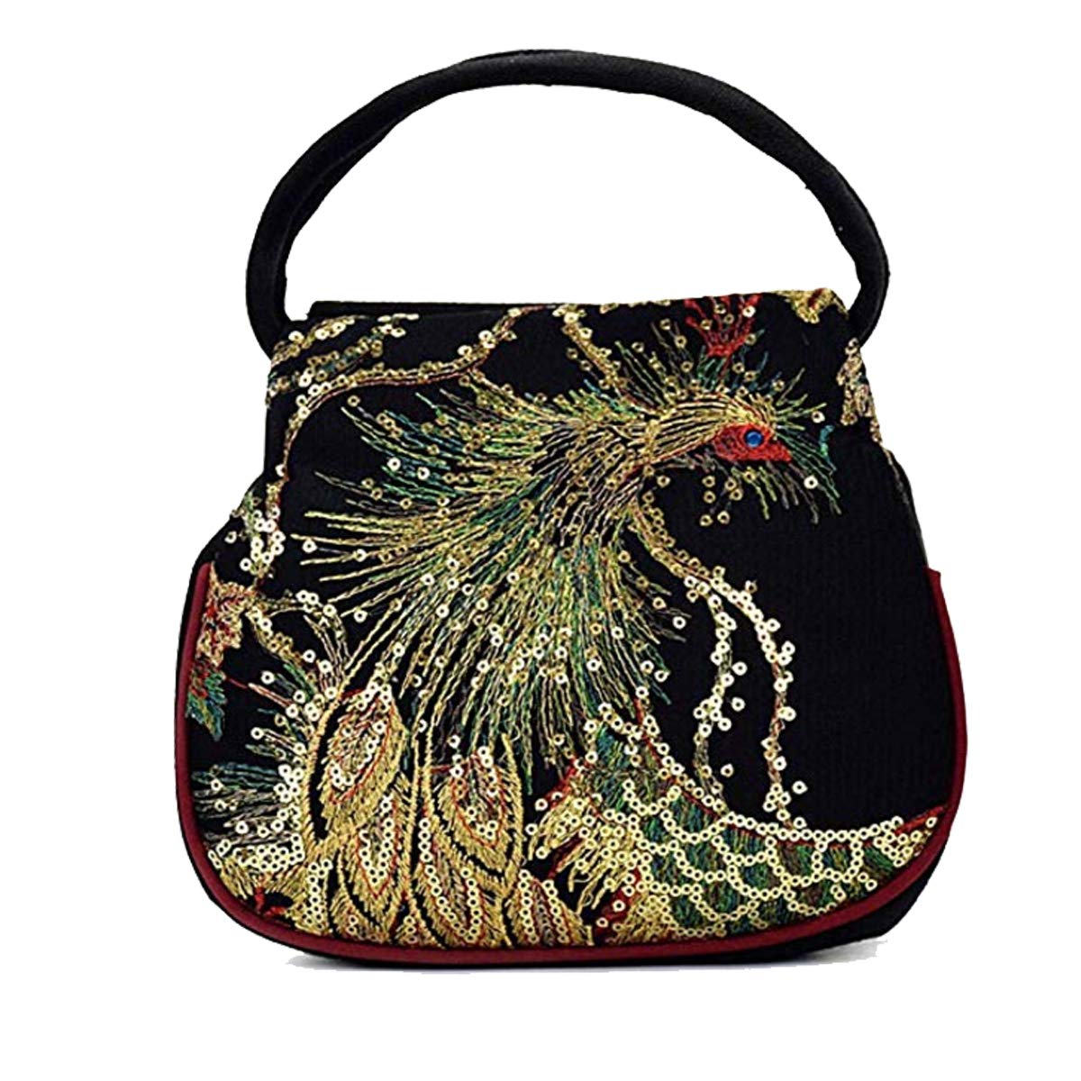 Women Mini Peacock Embroidery Handbag - Ethnic Retro Canvas Party Purse