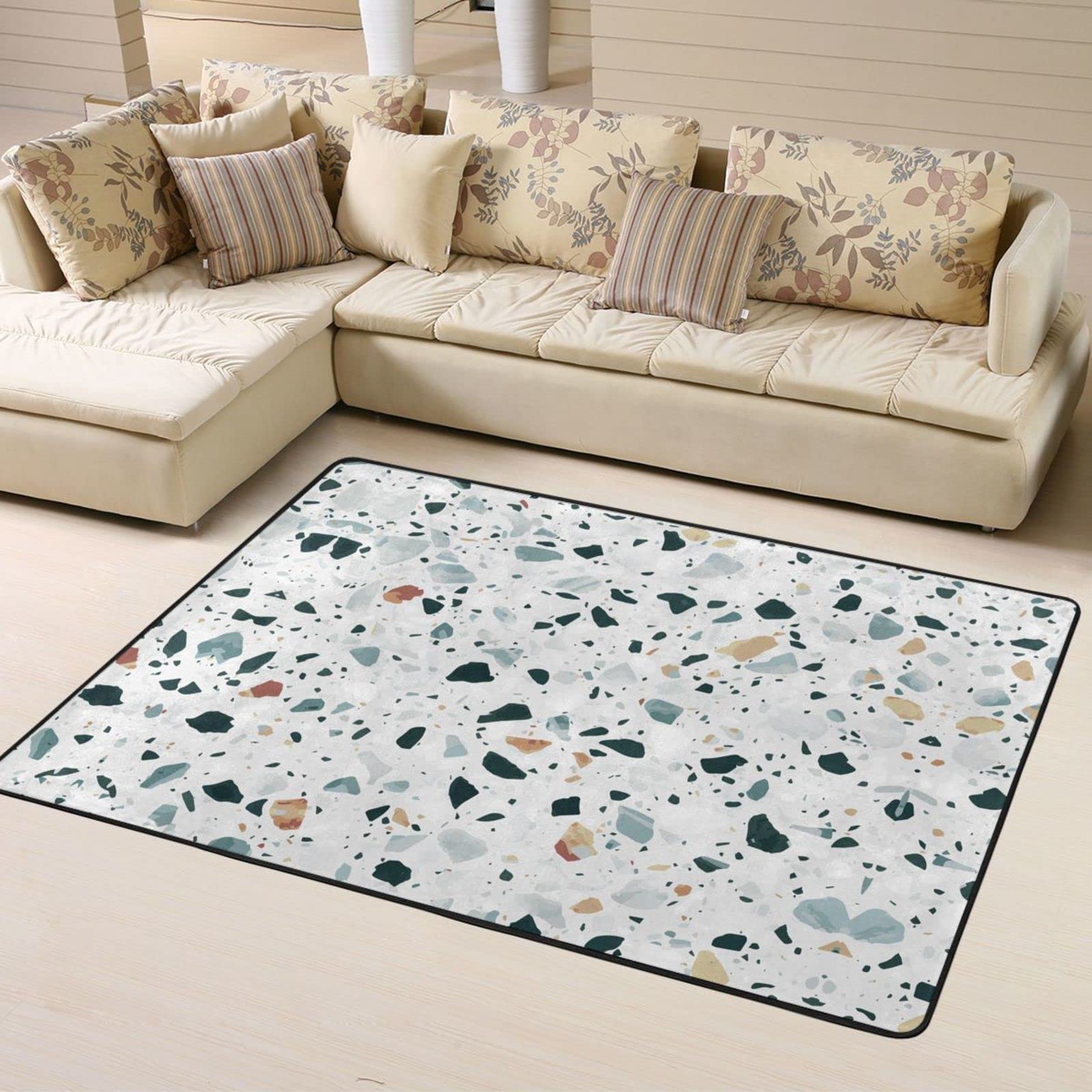 Terrazzo - Tapete antideslizante de franela de mármol pastel de 63 x 48 pulgadas, tapetes para puerta delantera y trasera, tapetes para interiores y exteriores
