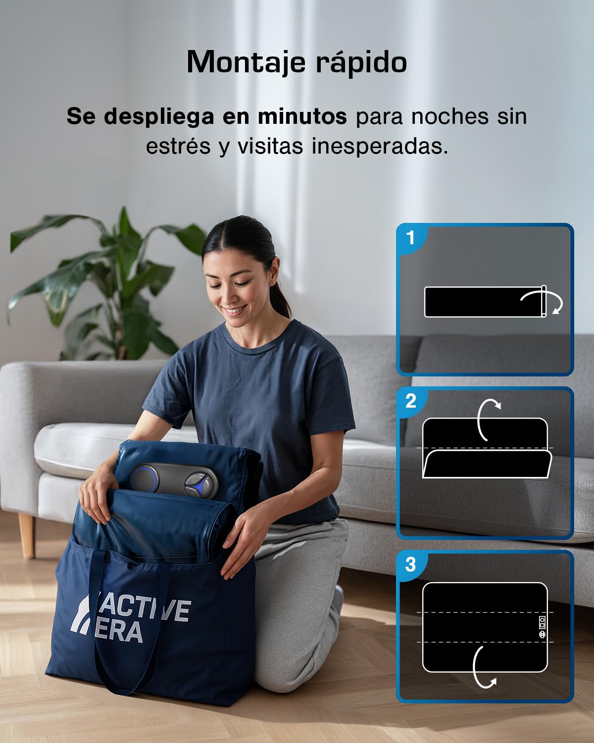 Active Era Colchón Hinchable Matrimonio - 203 x 152 x 35.5 cm - con Bomba eléctrica incorporada y Almohada integrada - Colchon Hinchable