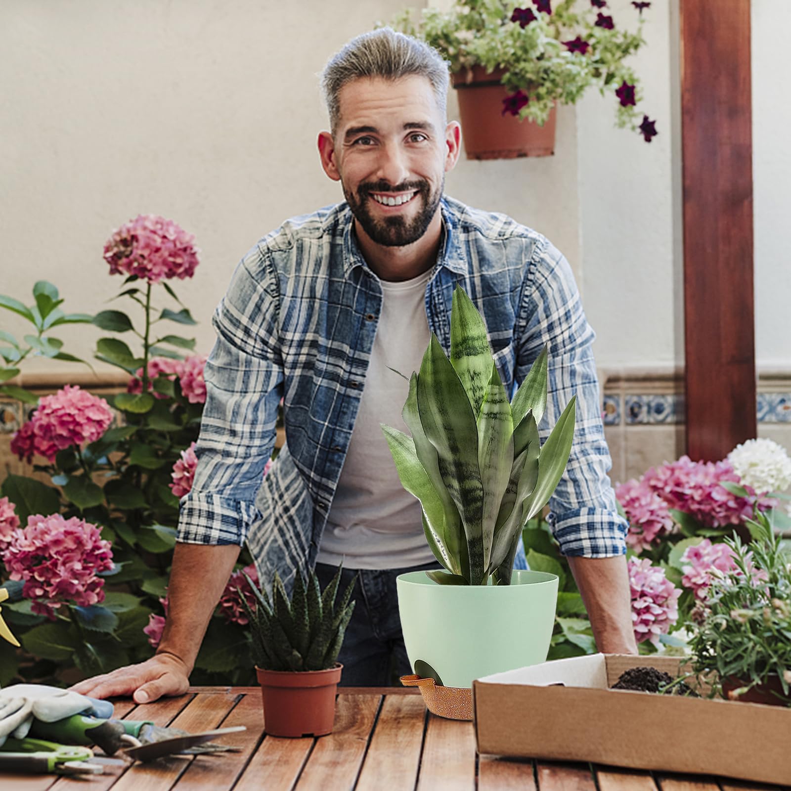 3Pack 30.5+25.4+22.86CM Vasi per piante autoinnaffianti per persone pigre, fioriera autoinnaffiante in plastica verde per tutte le piante d'appartamento, succulente, violette africane, fiori e cactus