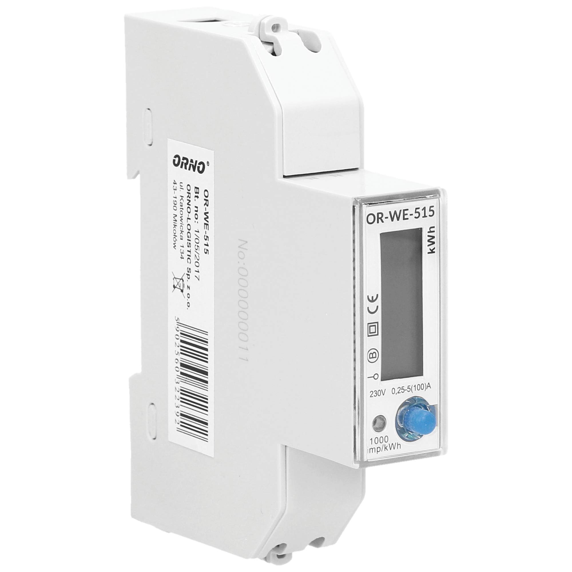 Orno Contatore di corrente alternata digitale LCD LCD digitale a 1 fase del consumo energetico, contatore di energia, misuratore di consumo energetico, misurato con porta RS485 e certificazione MID